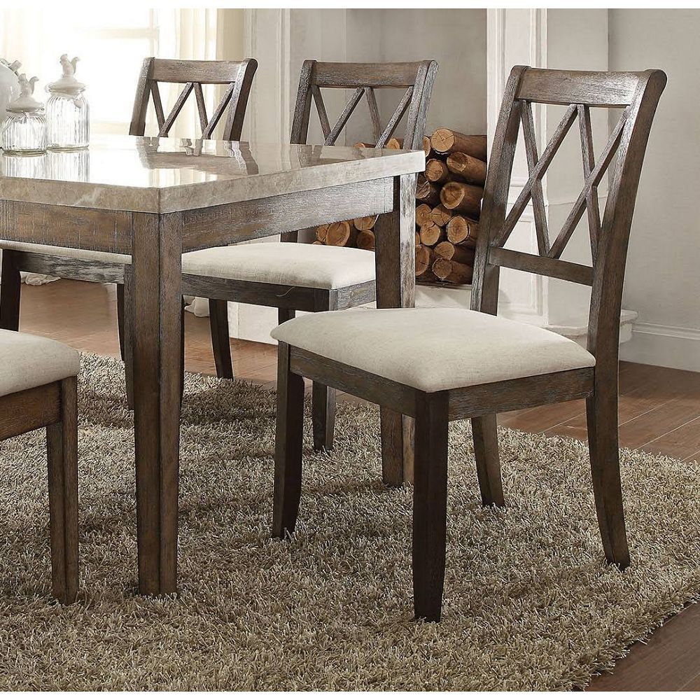 ACME Claudia Side Chair (Set-2) in Beige Linen & Salvage Brown 71717