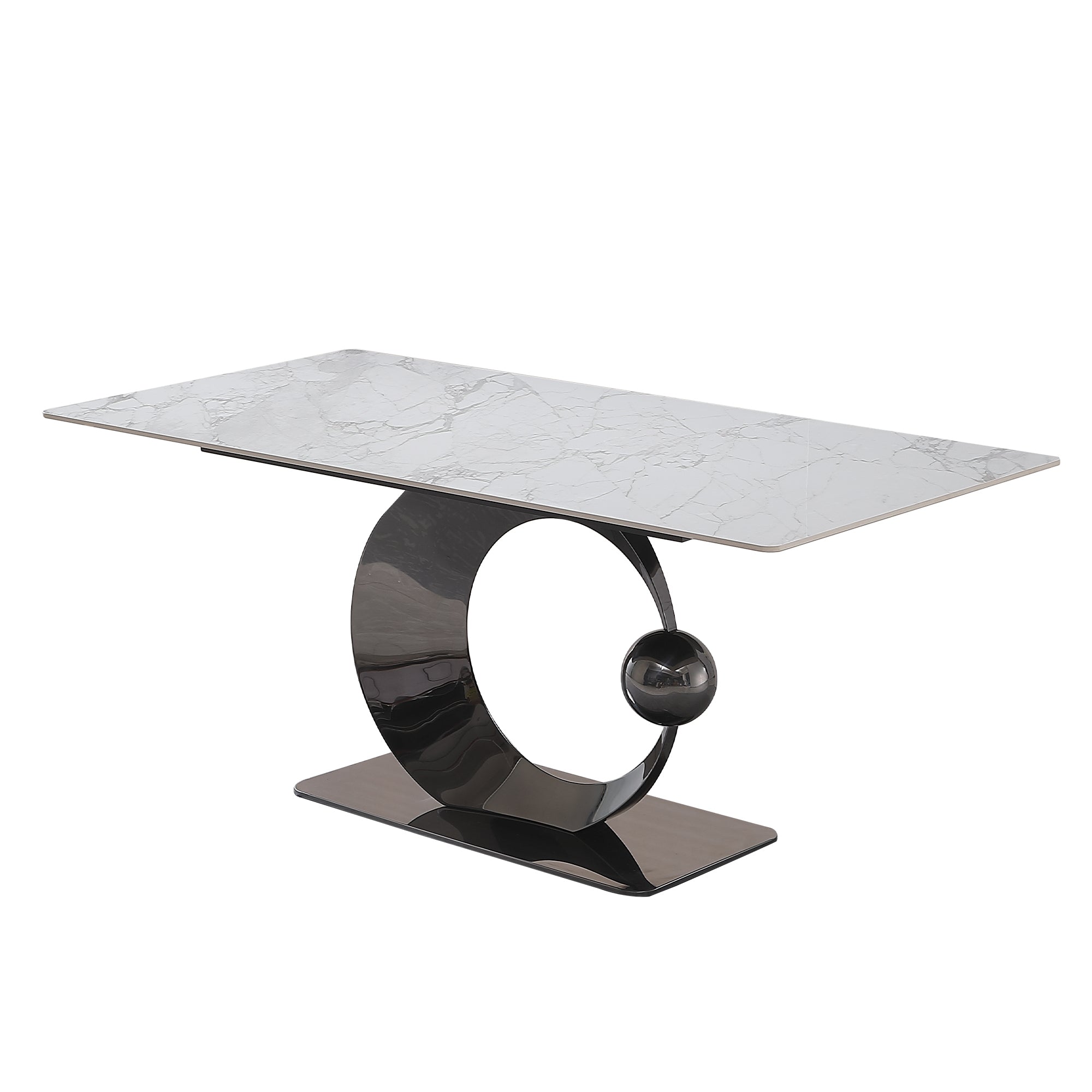 71-Inch Stone DiningTable with Carrara White color and Striped Pedestal Base