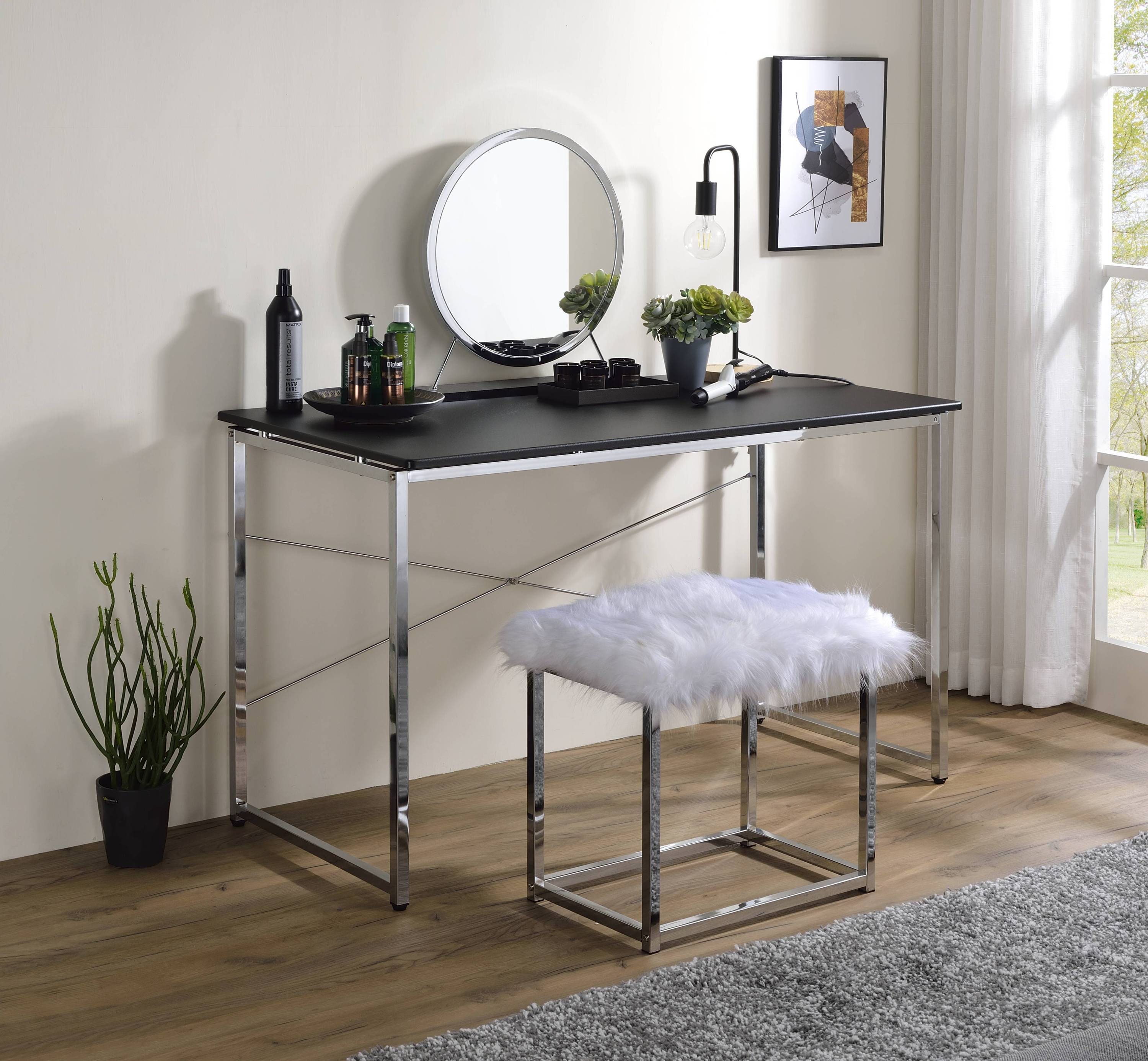 ACME Tennos Vanity Desk  in Black & Chrome Finish AC00904