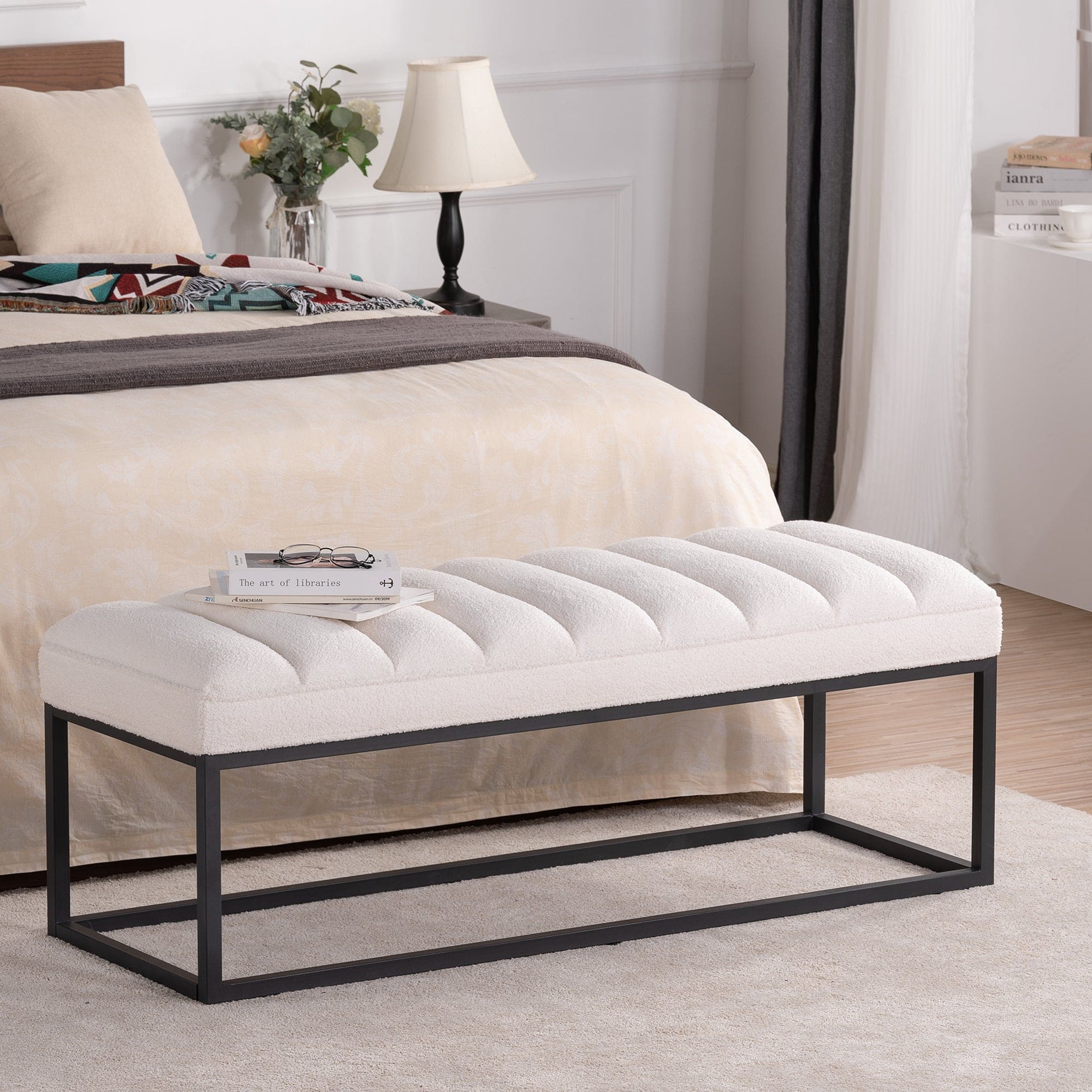 Metal Base Upholstered Bench for Bedroom for Entryway