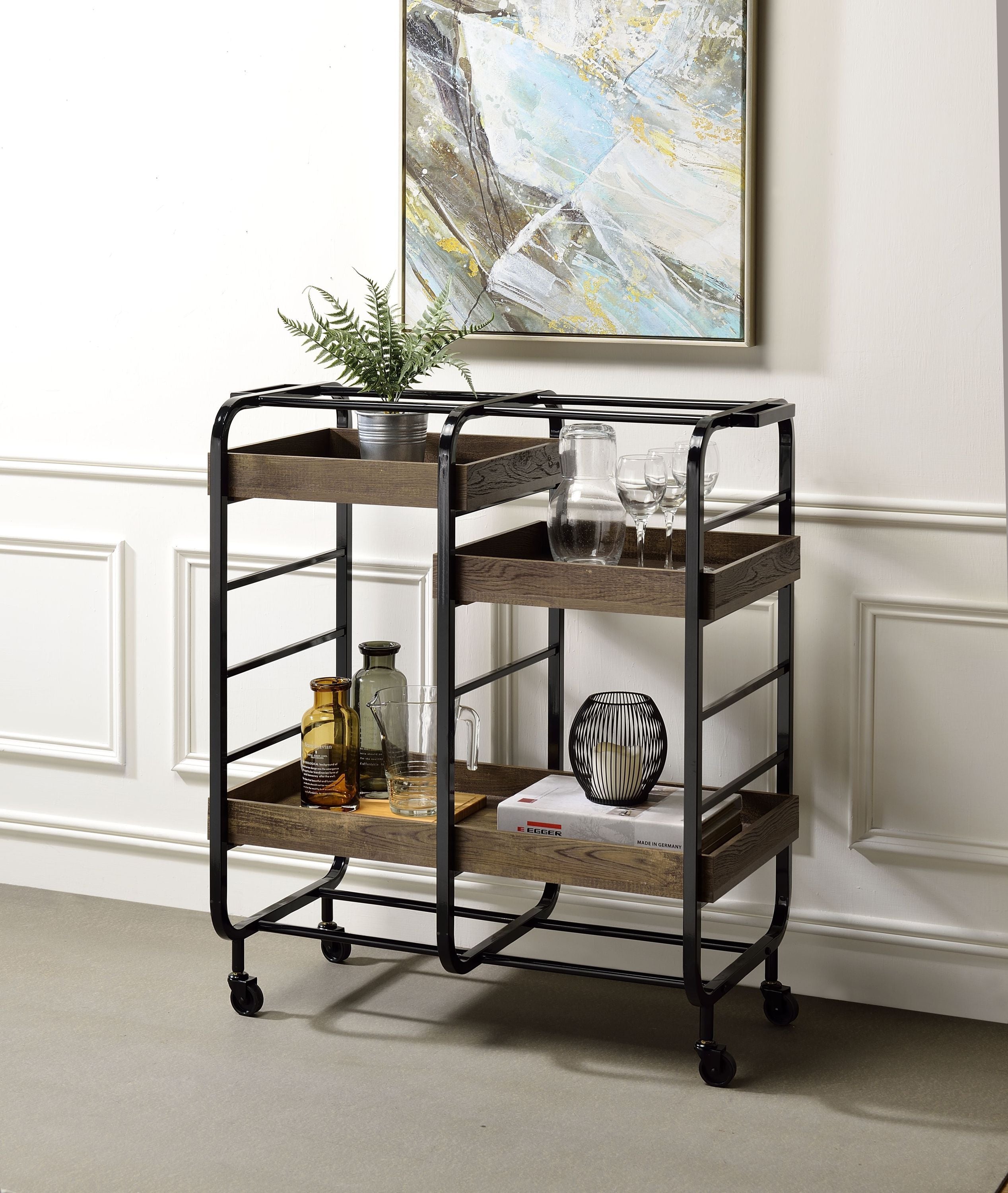 ACME Vorrik Serving Cart, Black & Walnut 98410