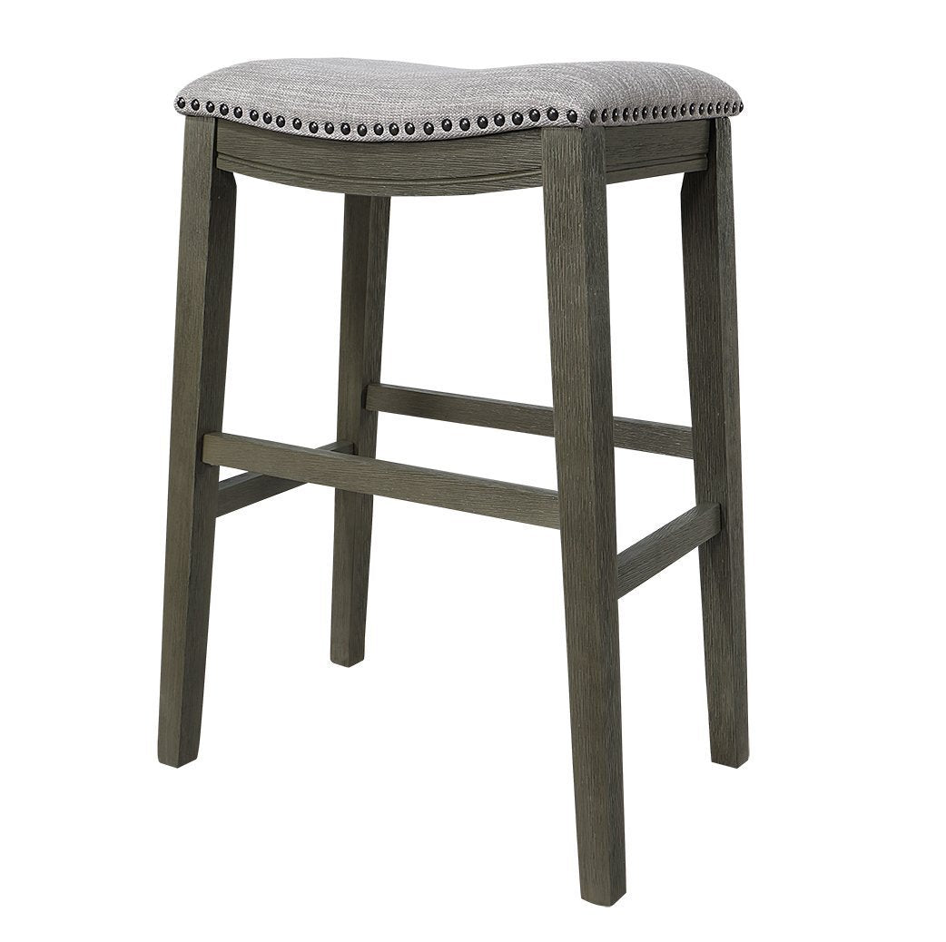 Saddle Stool, -29" Barstool Gray/Light Gray Fabric, Set of 2