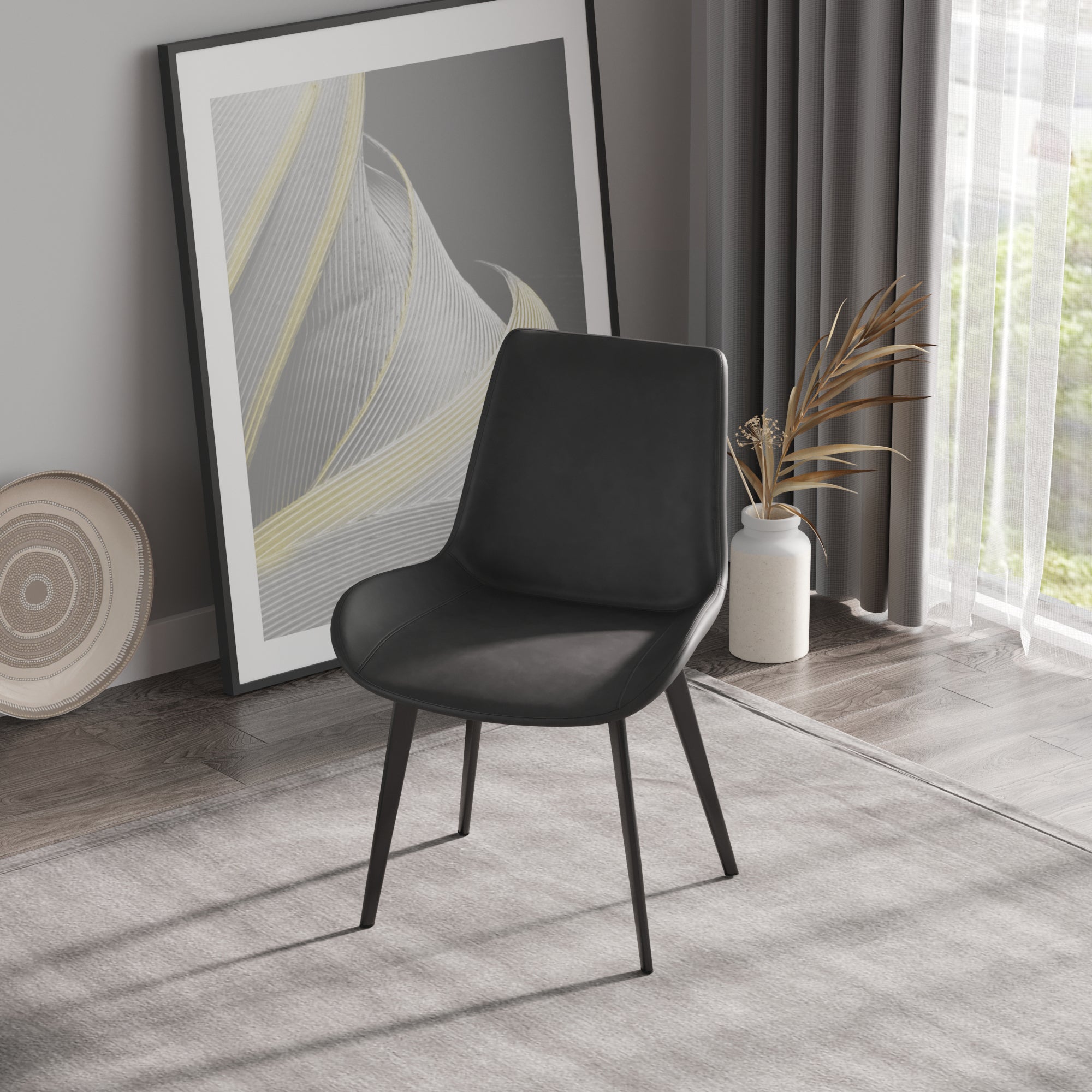 Modern Dining Chair Living Room Black Metal Leg Dining Chair-Grey-2pcs/ctn