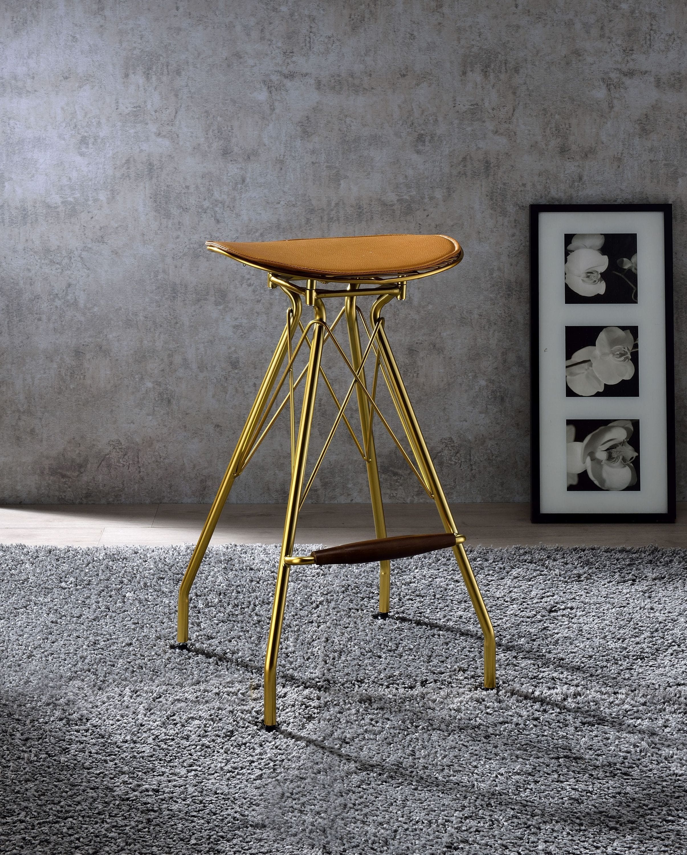 ACME Dragea Bar Stool (Set-2), Whiskey PU & Gold 96850