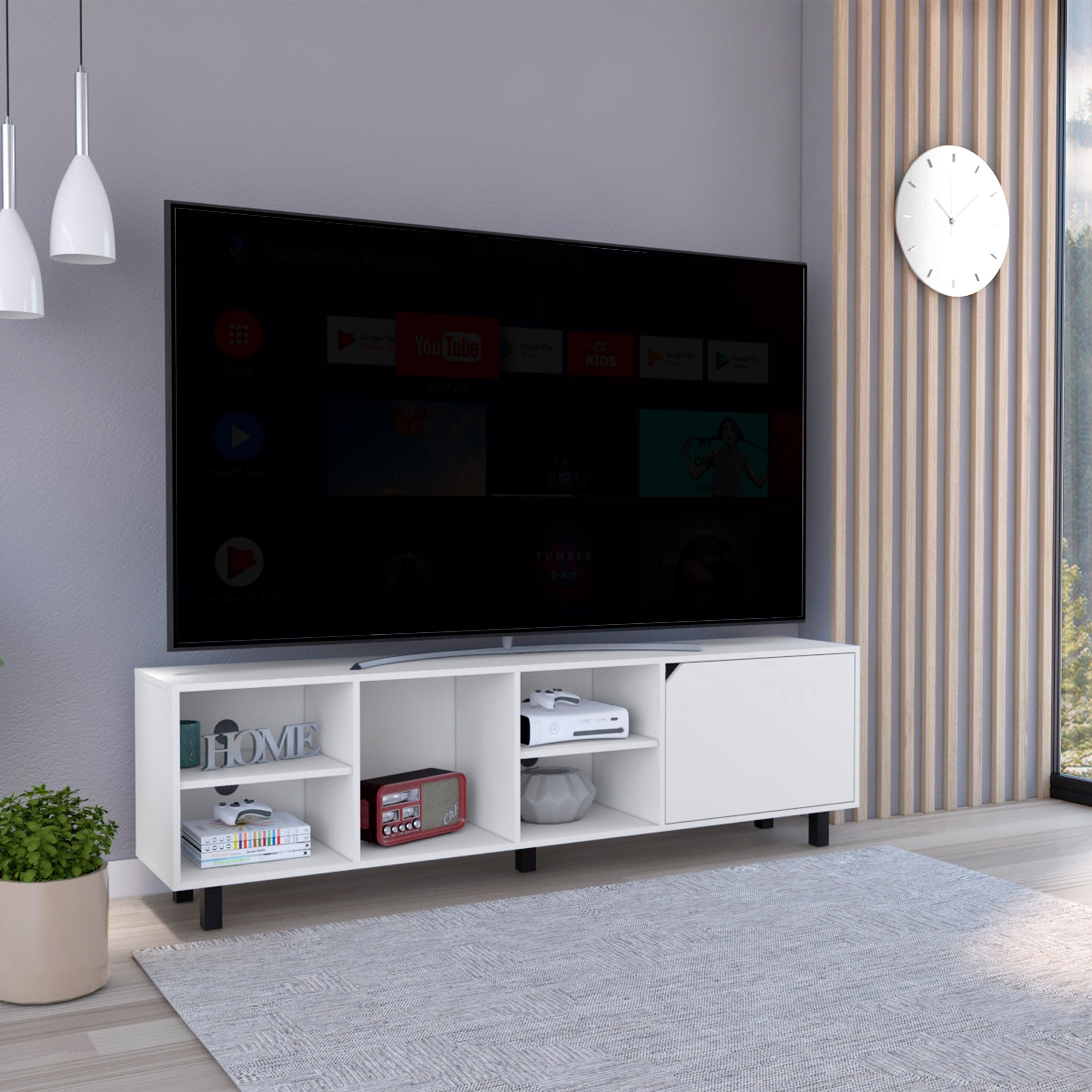 TV Stand for TV´s up 70" Estocolmo, Four Open Shelves, White Finish