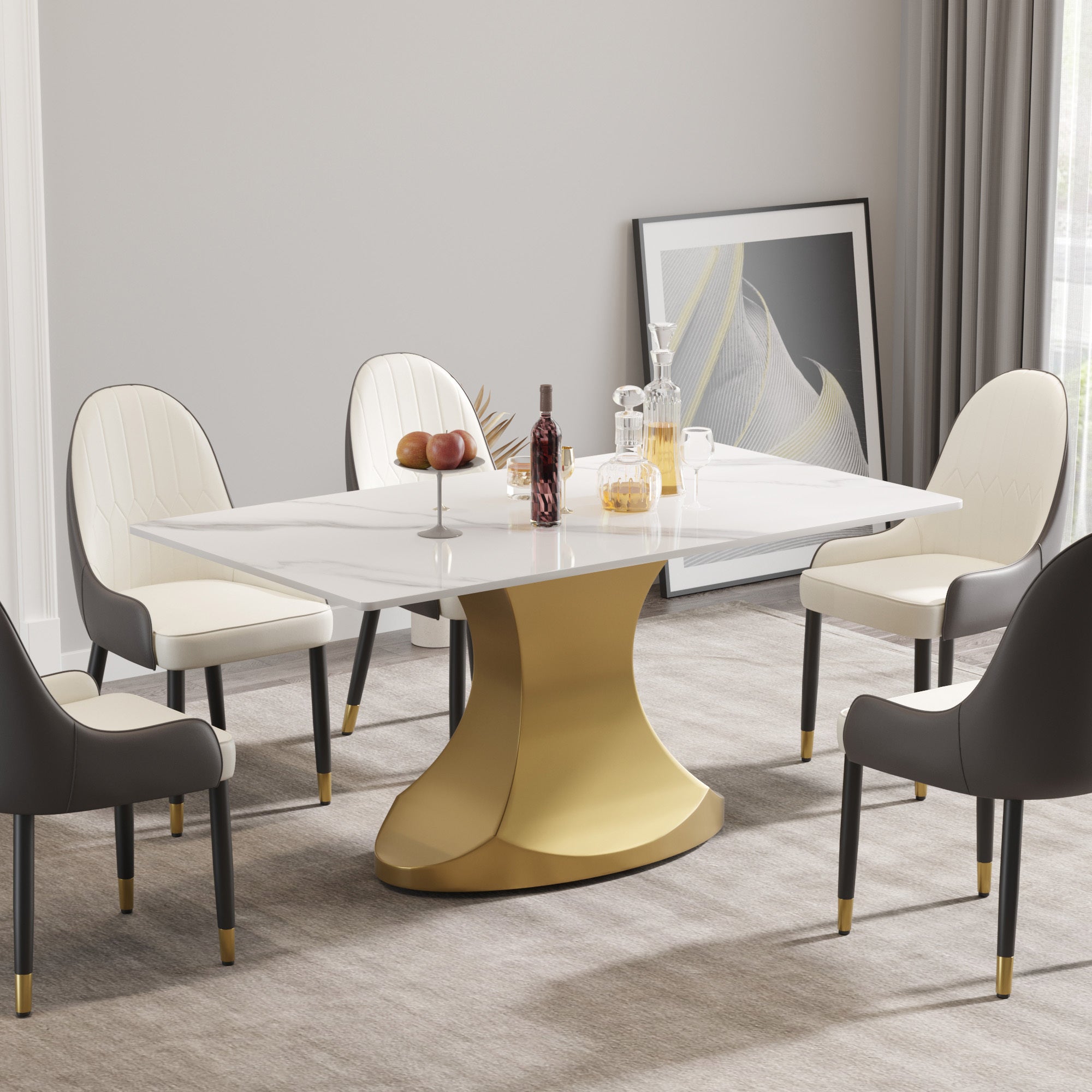 63 "modern artificial stone white panel golden stainless steel curved legs-can accommodate 6-8 people