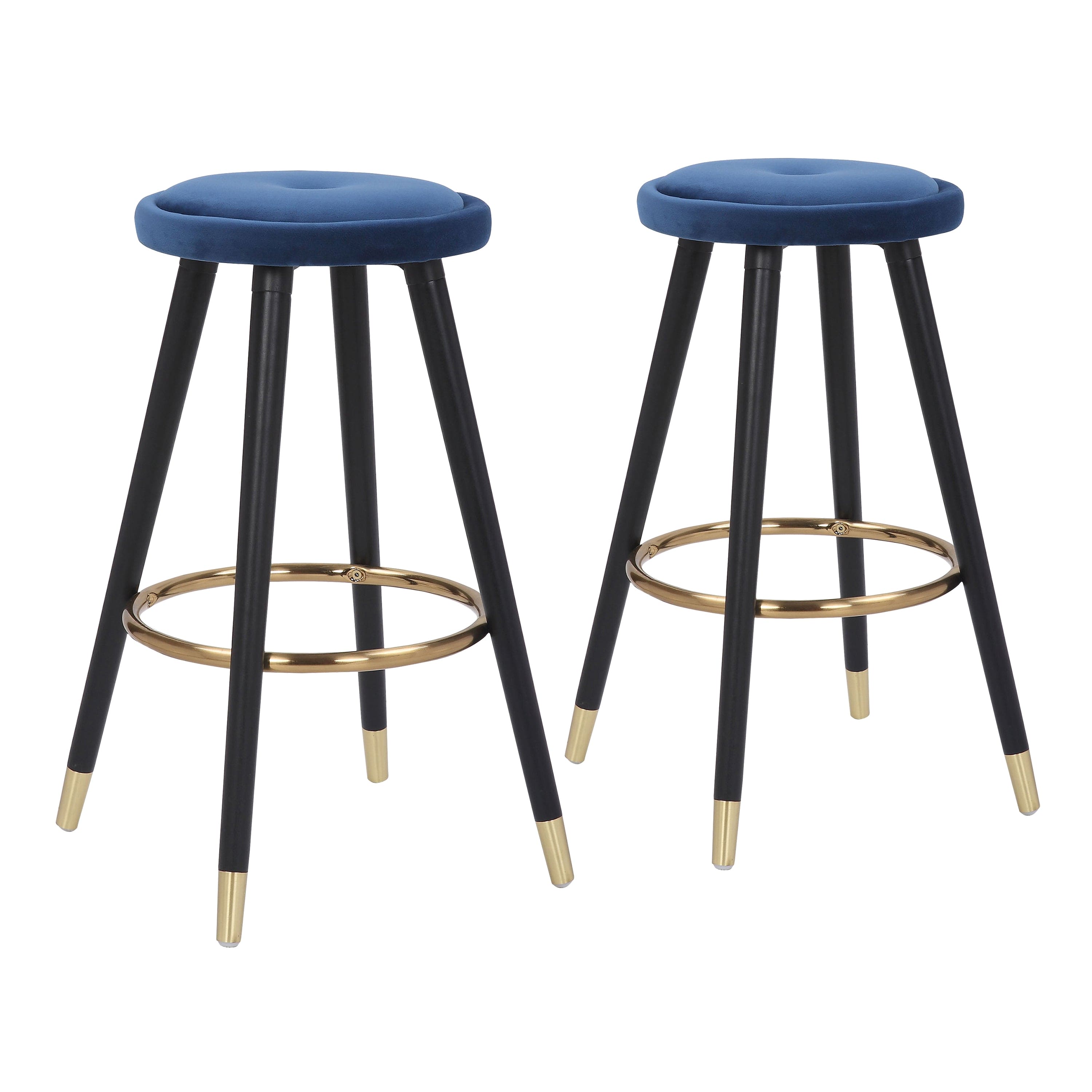 Cavalier Glam Counter Stool in Black Wood and Blue Velvet with Gold Accent by LumiSource - Set of 2