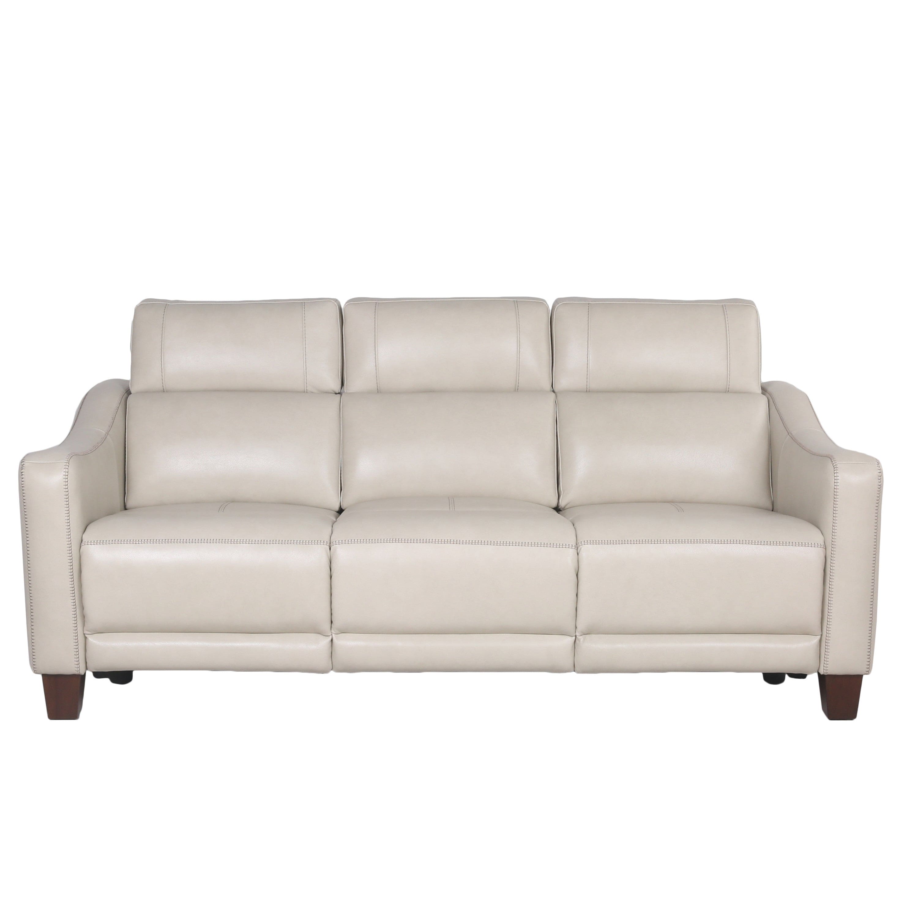 Transitional Dual-Power Leather Reclining Sofa - Wall-Saver Mechanism, Top Grain Leather - Ivory Color, Stylish Design