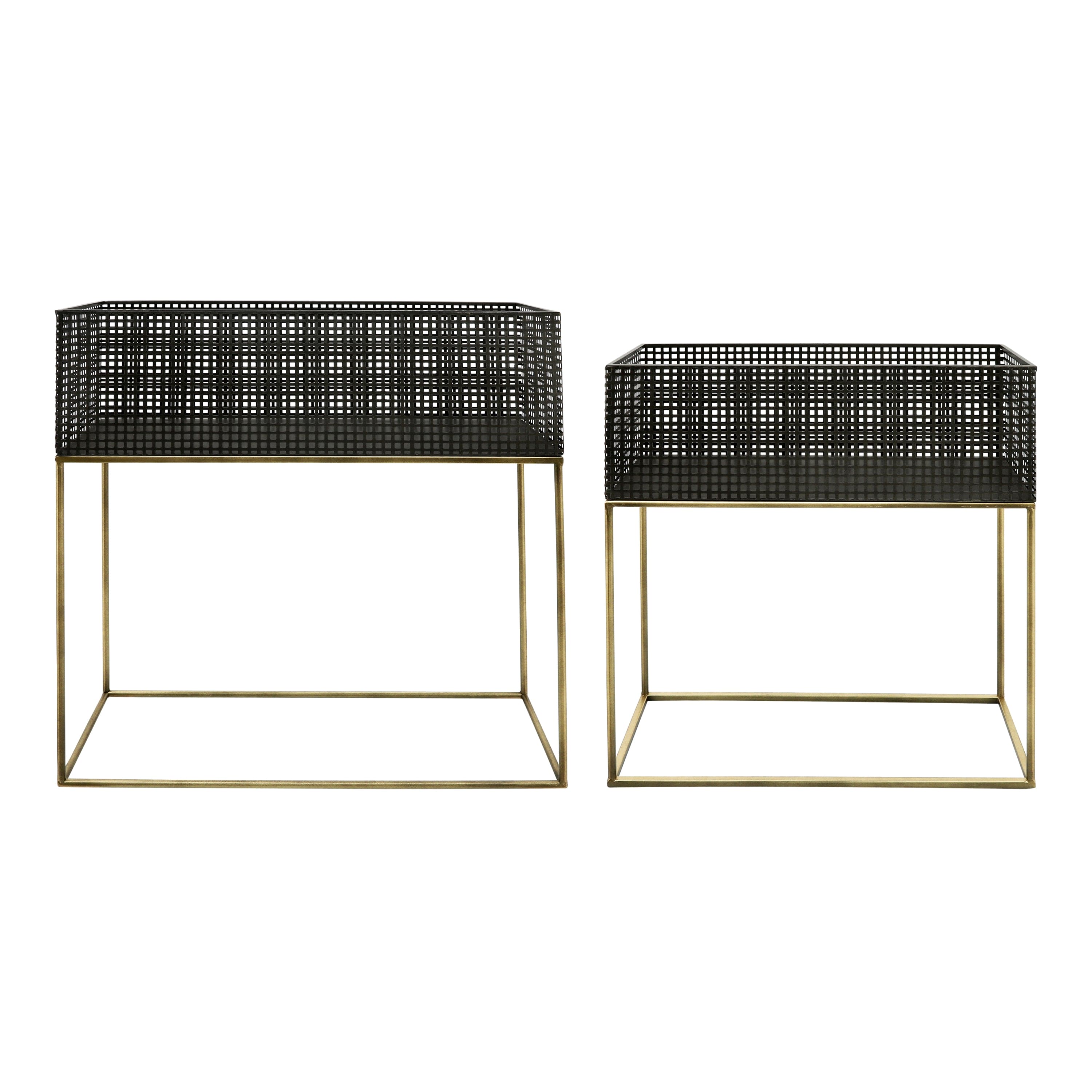 METAL, S/2 20/24" SQUARE PLANTERS, BLACK/GOLD