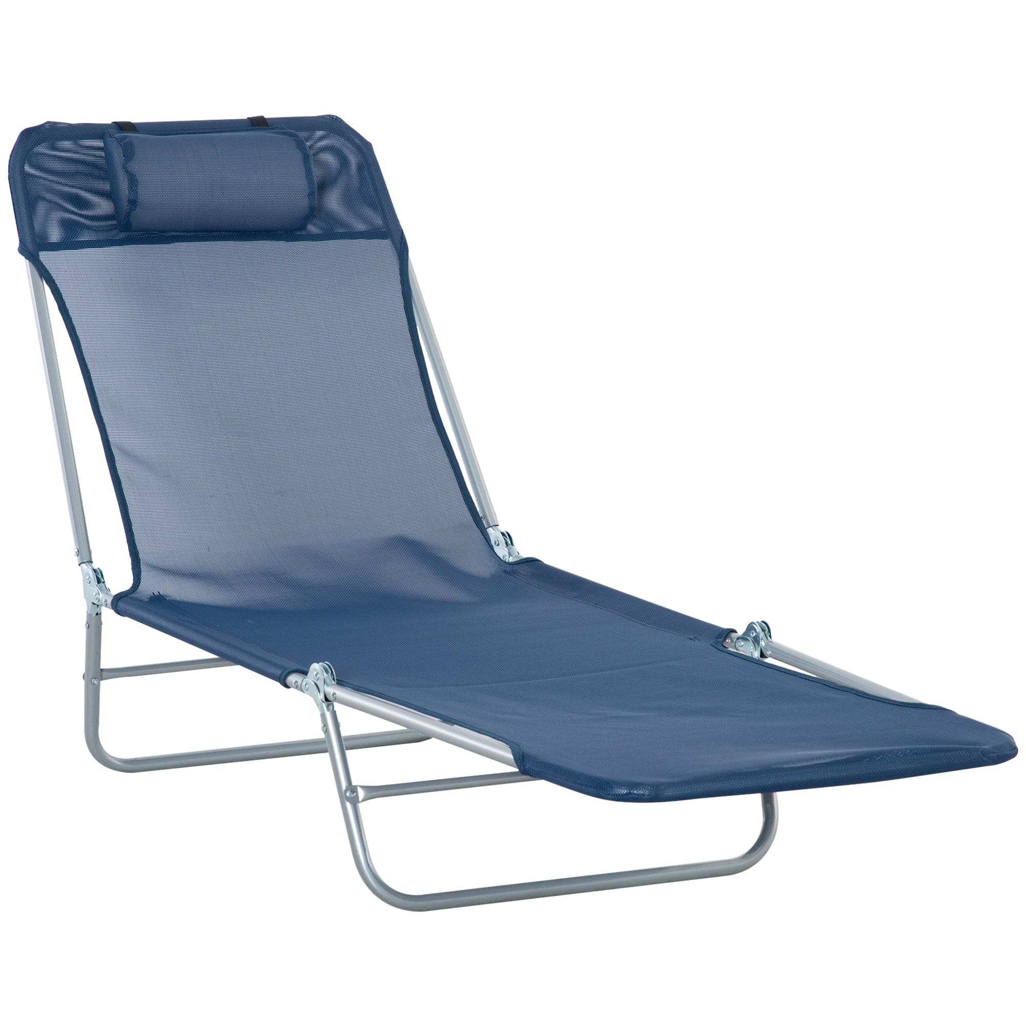 Outsunny Folding Chaise Lounge Pool Chair, Patio Sun Tanning Chair, Outdoor Lounge Chair with 6-Position Reclining Back, Breathable Mesh Seat, and Headrest for Beach, Yard, Patio, Blue