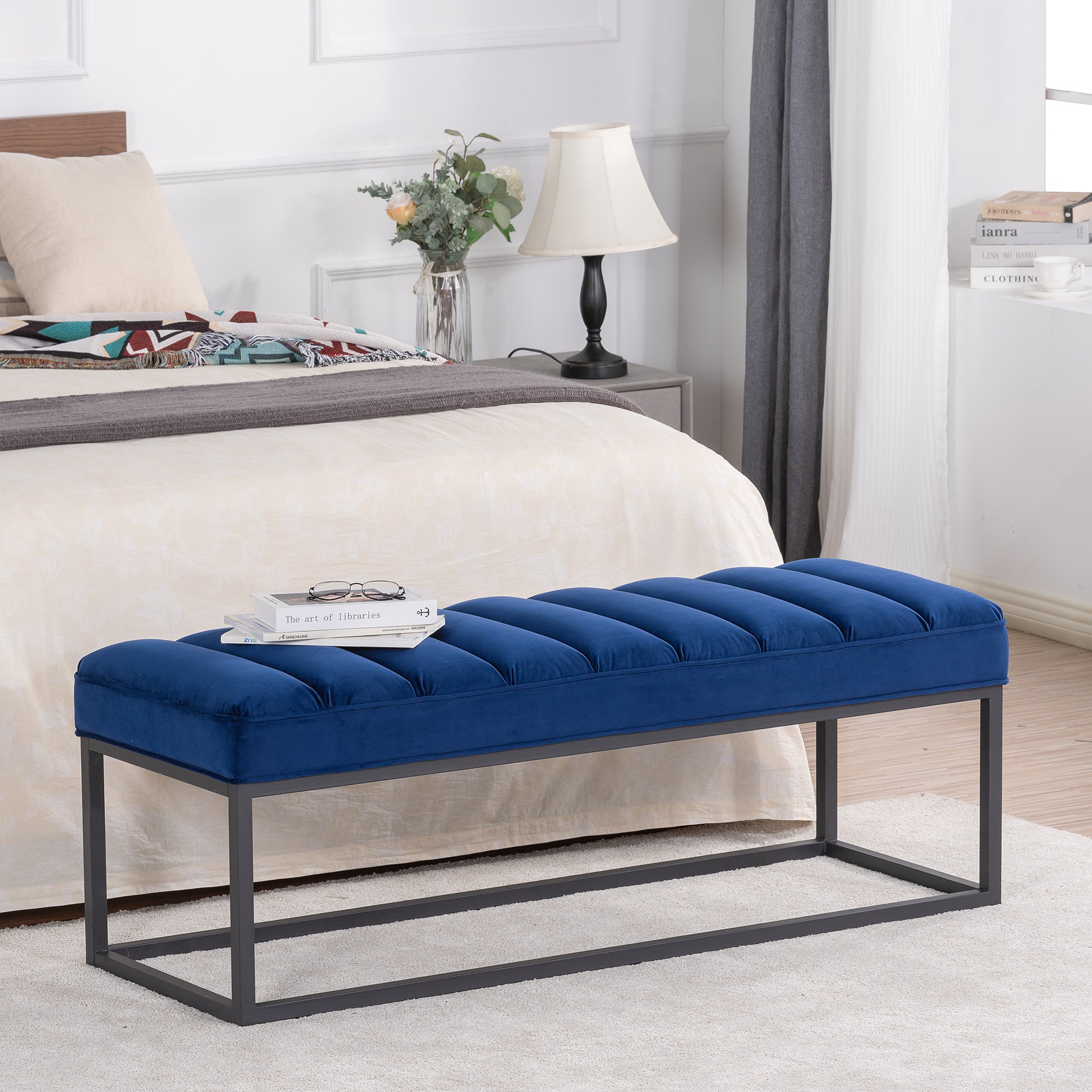 Metal Base Upholstered Bench for Bedroom for Entryway