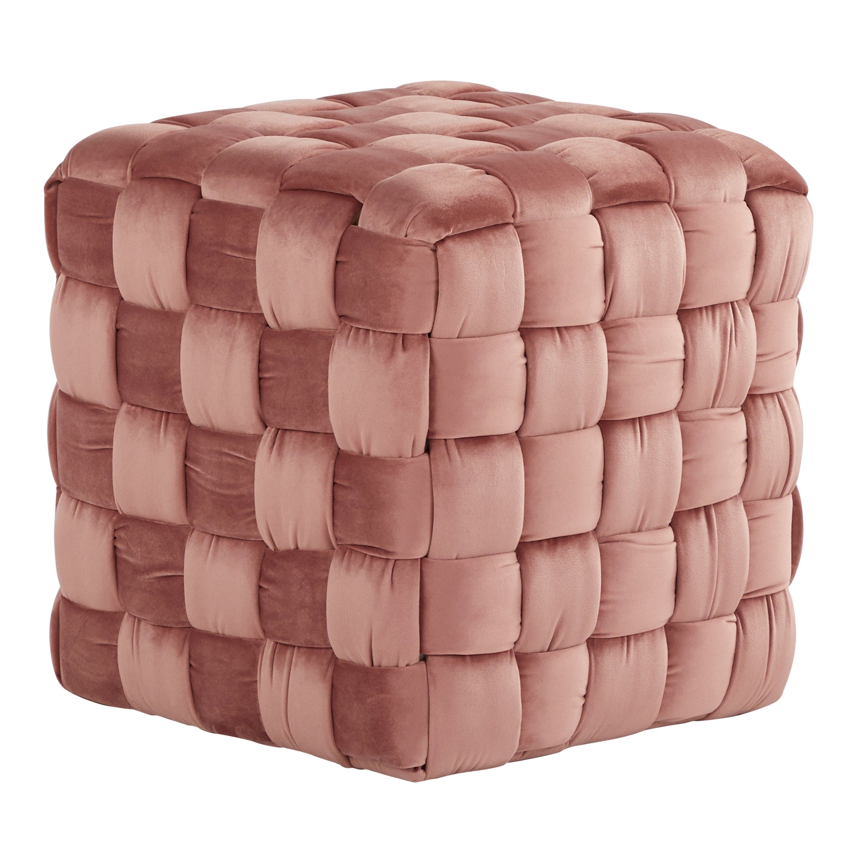 Square Braided 16" Ottoman in Blush Pink Velvet by LumiSource