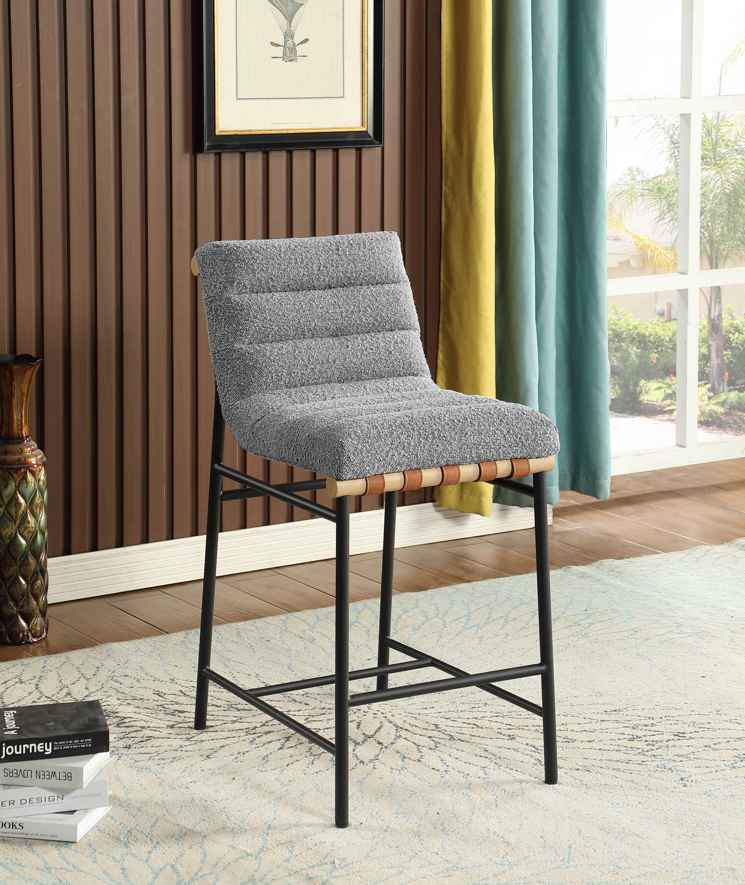 Lahni Gray Boucle Fabric Counter Height Chair