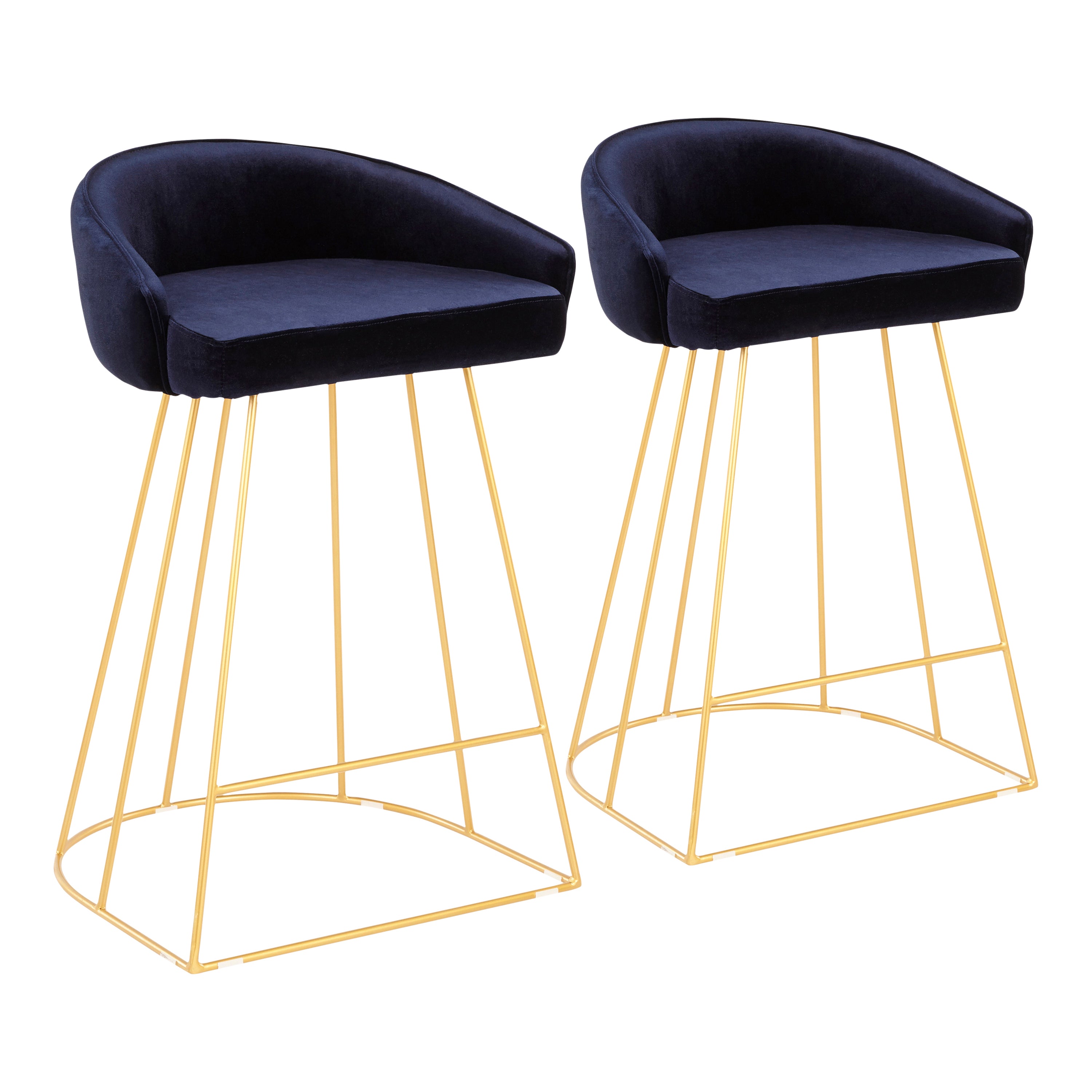 Canary Contemporary Counter Stool in Gold with Blue Velvet by LumiSource - Set of 2