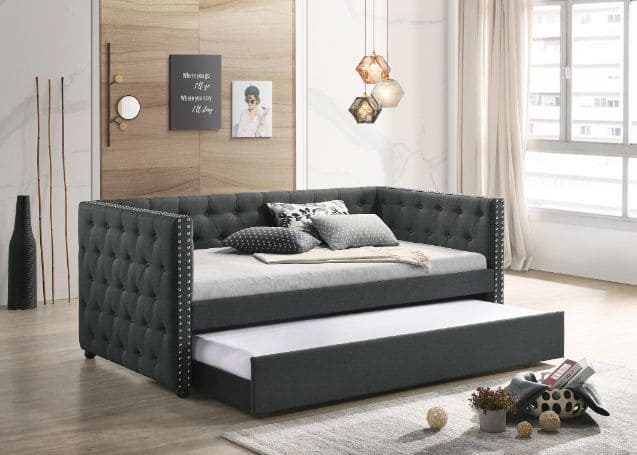 ACME Romona Full Daybed & Twin Trundle , Gray Fabric 39455