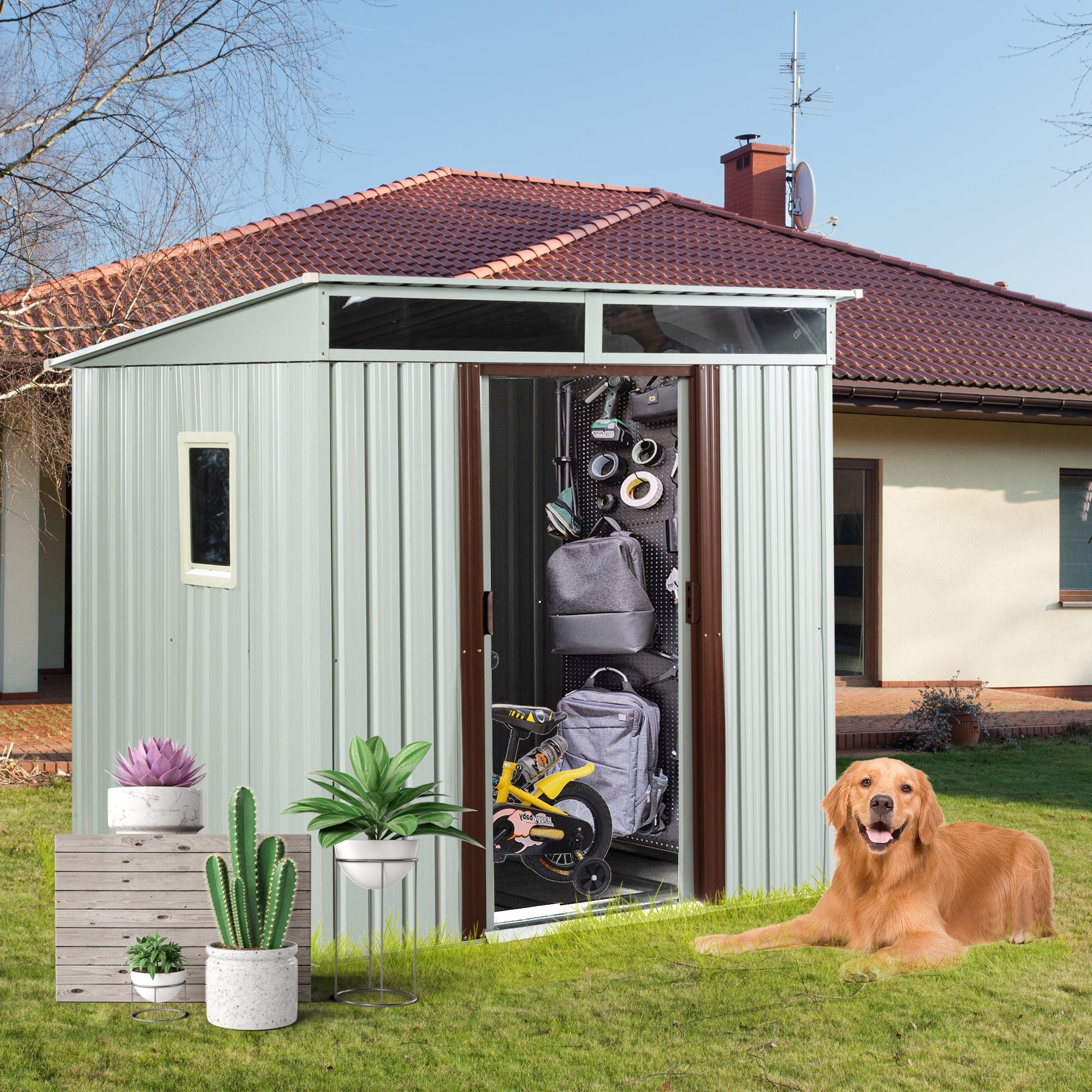 6ft x 5ft Outdoor Metal Storage Shed With window White