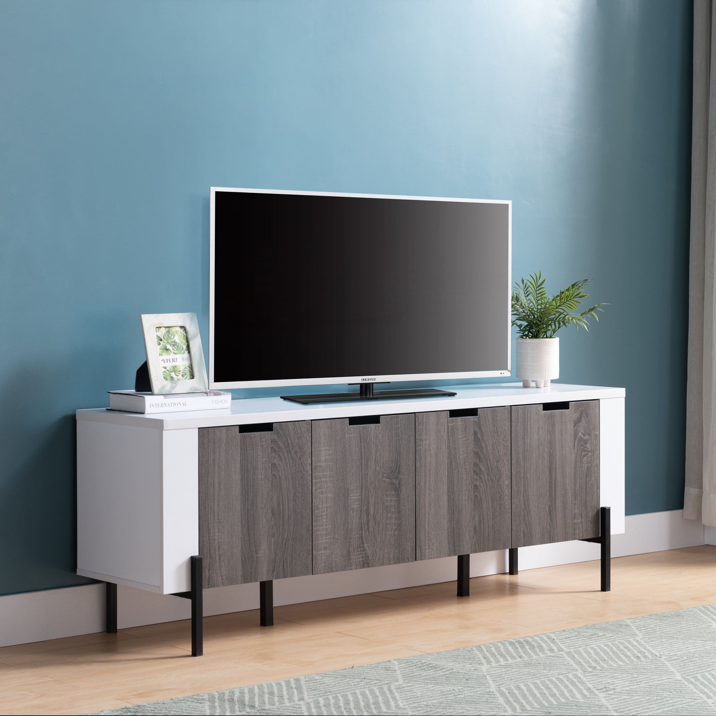 ID USA  213038 TV Stand White & Distressed Grey