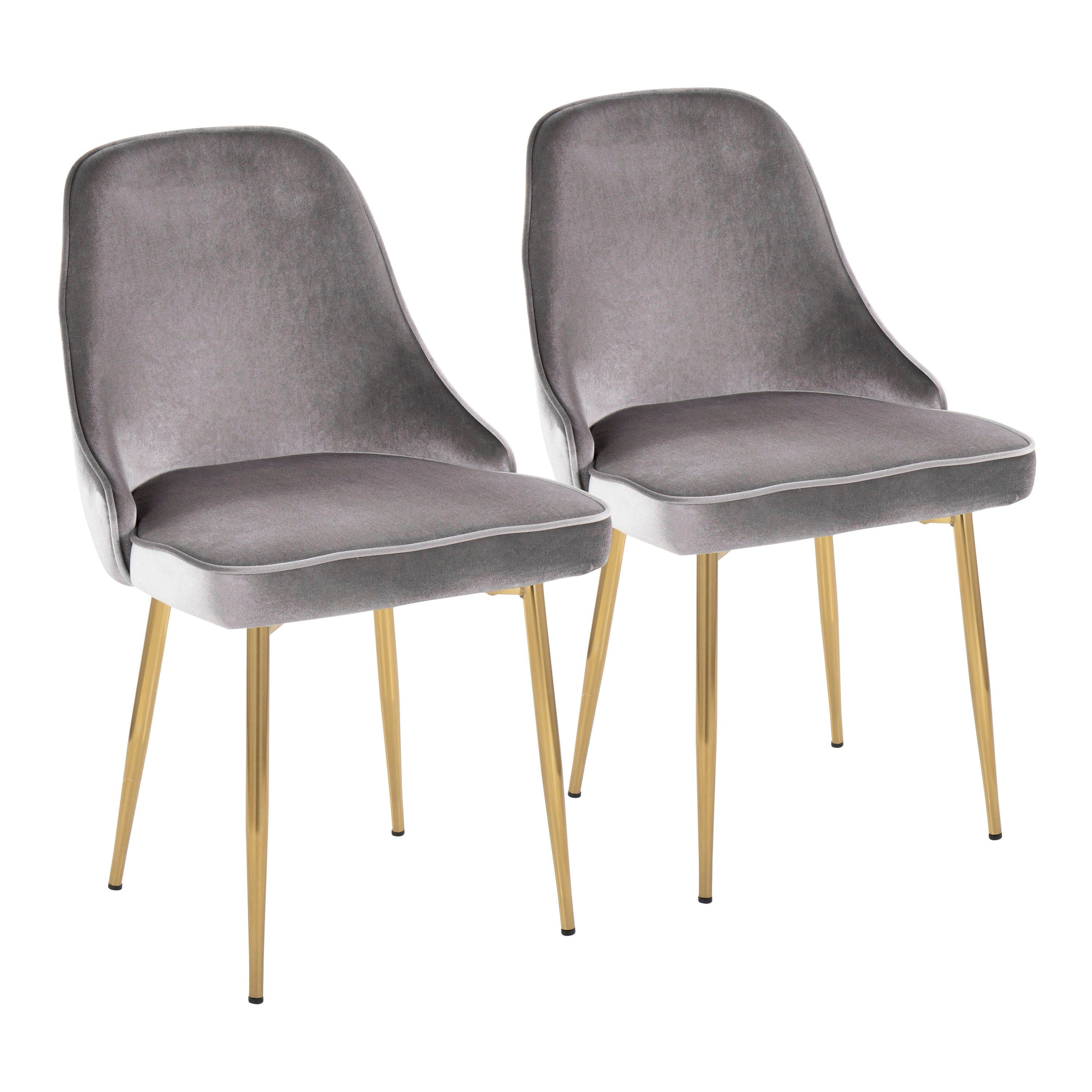 Marcel Contemporary Dining Chair with Gold Frame and Silver Velvet Fabric by LumiSource - Set of 2