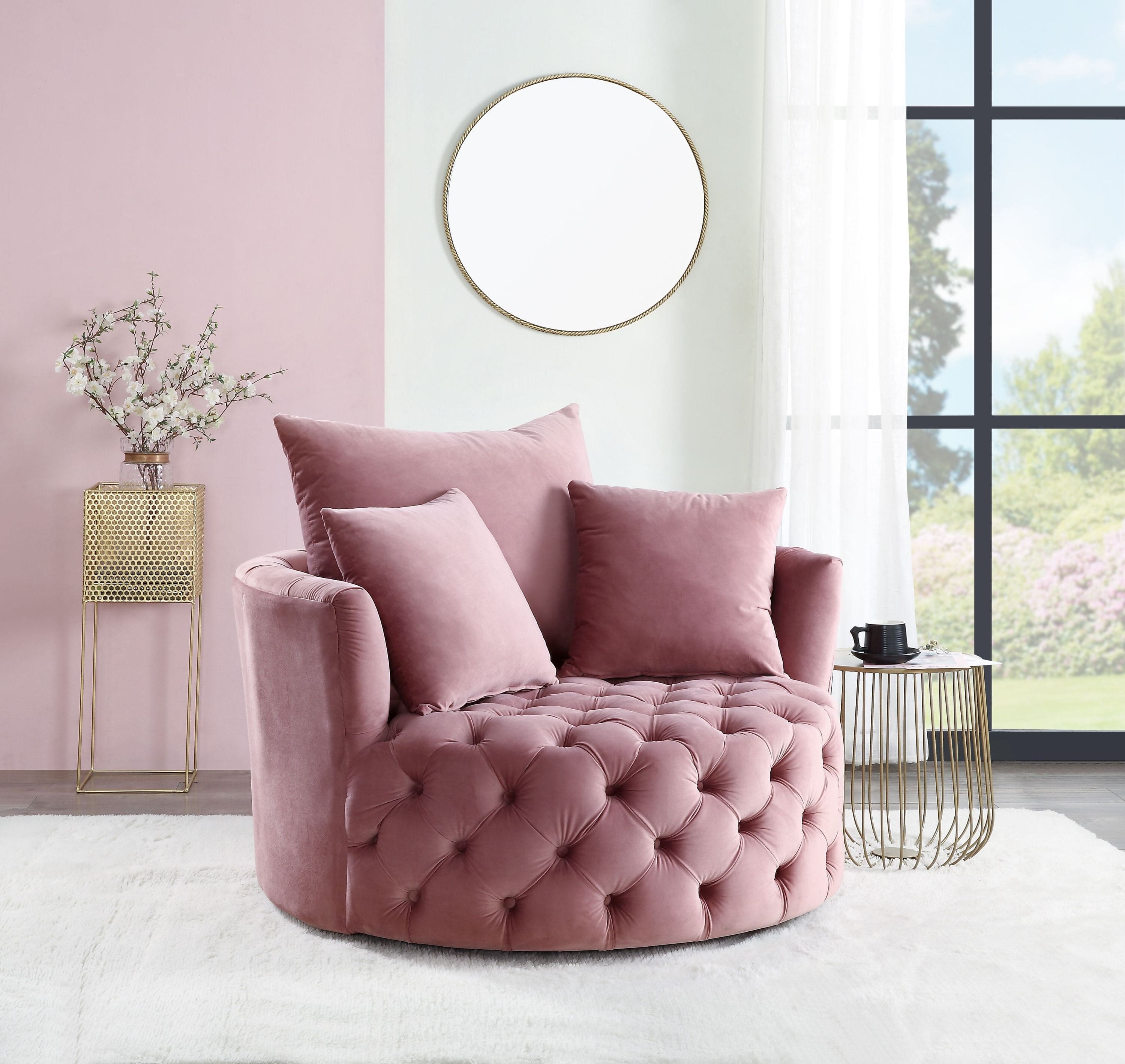 ACME Zunyas Accent Chair w/Swivel, Pink Velvet AC00291