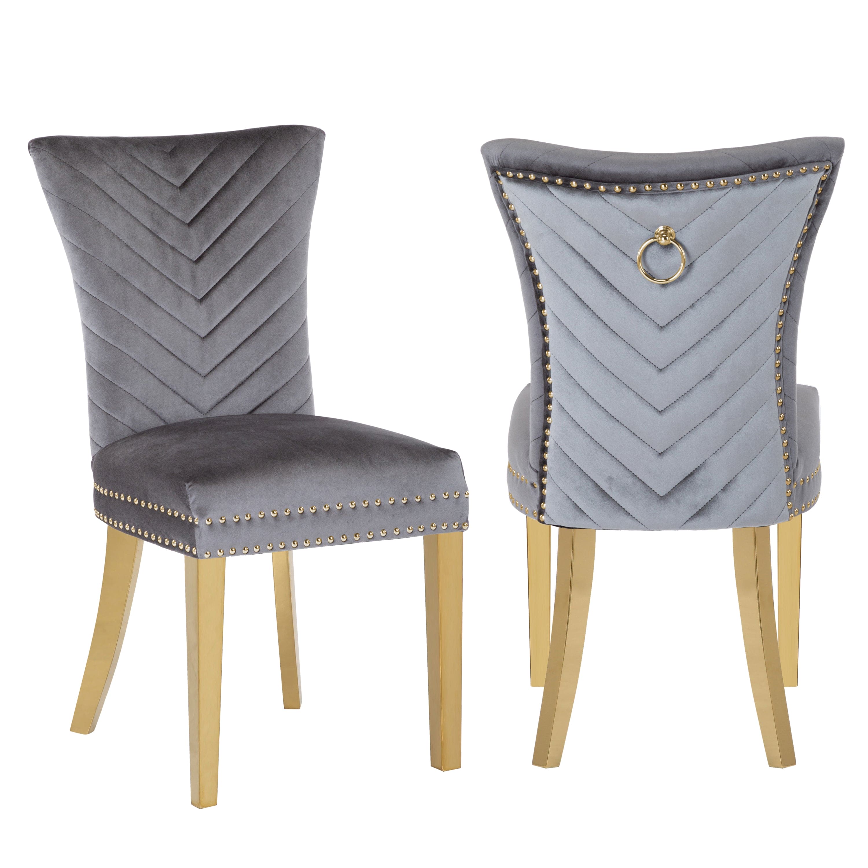 Eva 2 Piece Gold Legs Dining Chairs Finished with Velvet Fabric in Gray