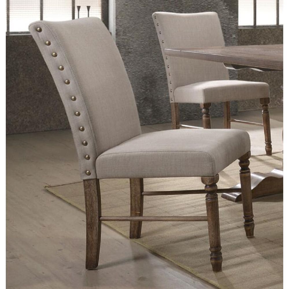 ACME Leventis Side Chair (Set-2) in Cream Linen & Weathered Oak 74657