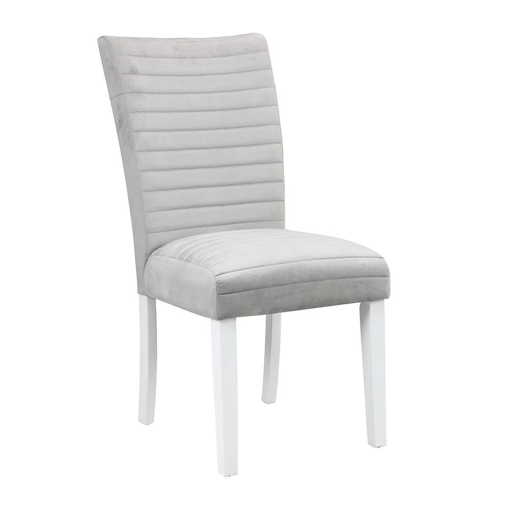 ACME Elizaveta Side Chair (Set-2), Gray Velvet, Faux Crystal Diamonds &White  High Gloss Finish DN00815