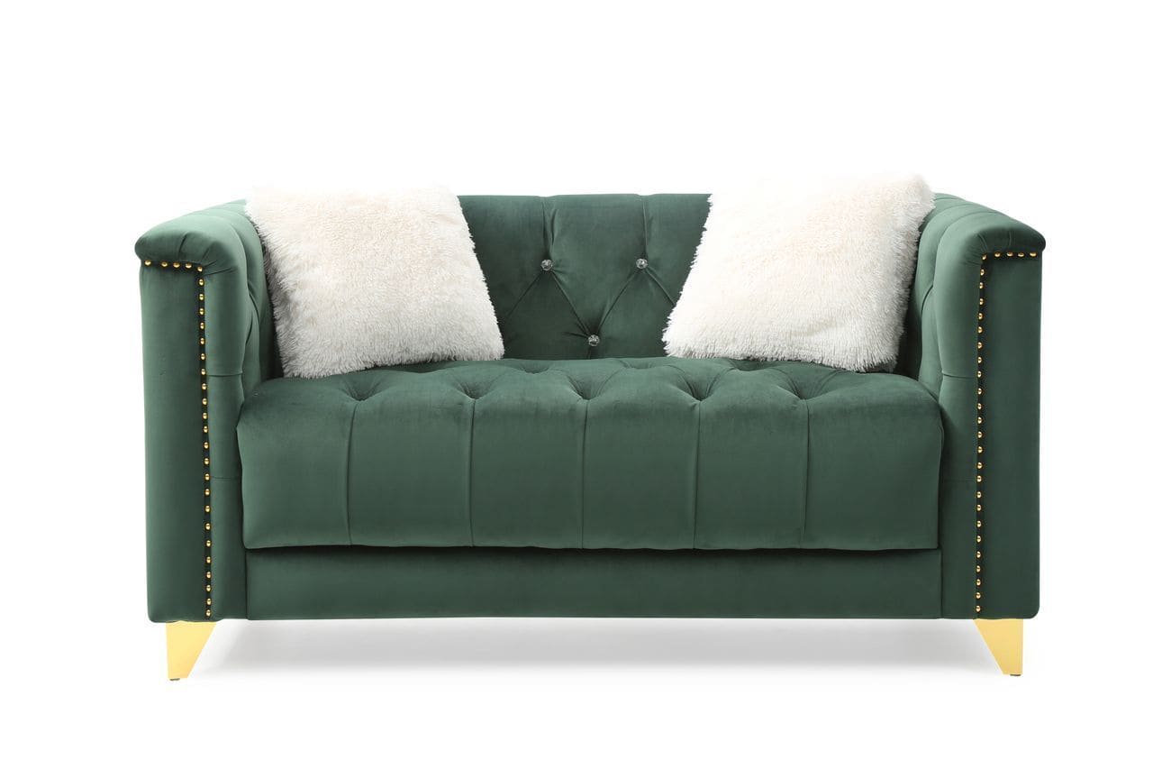 Russell Tufted Upholstery Loveseat Finished in Velvet Fabric in Green