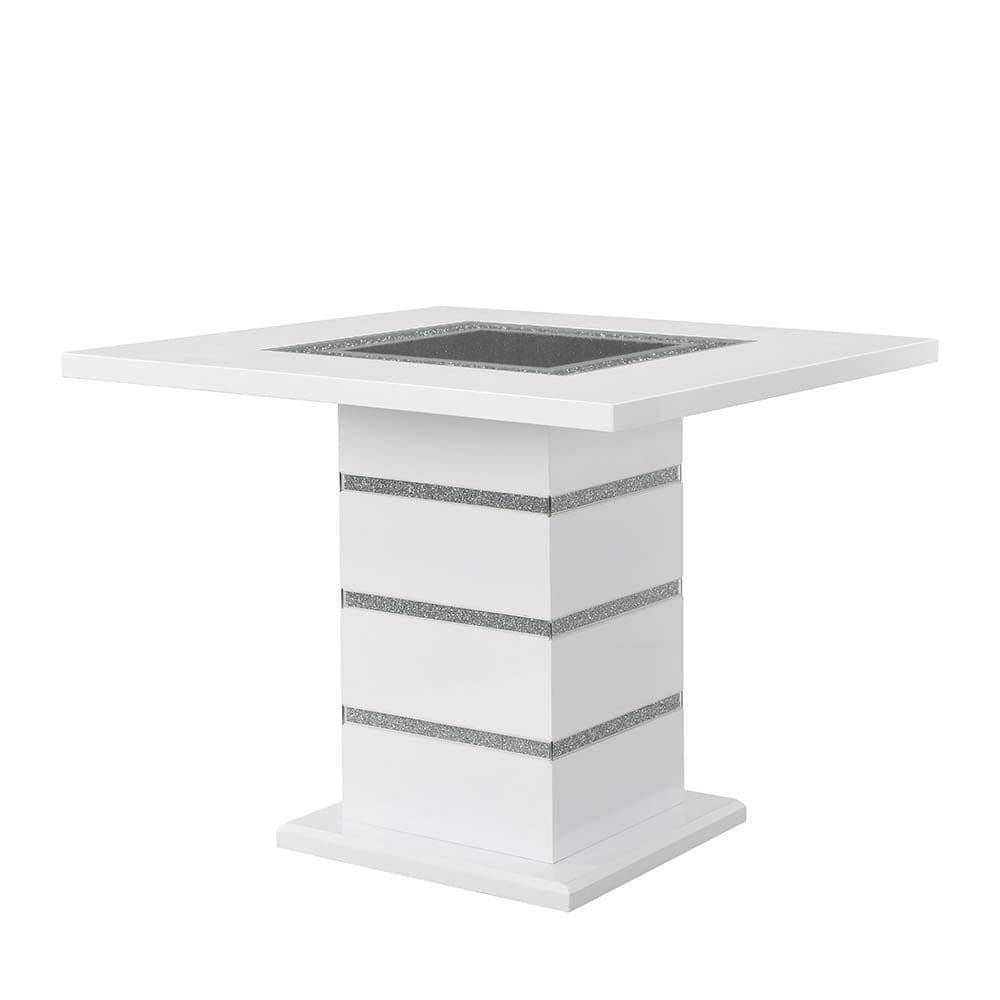 ACME Elizaveta Counter Height Table, Gray Velvet, Faux Crystal Diamonds &White  High Gloss Finish DN00817