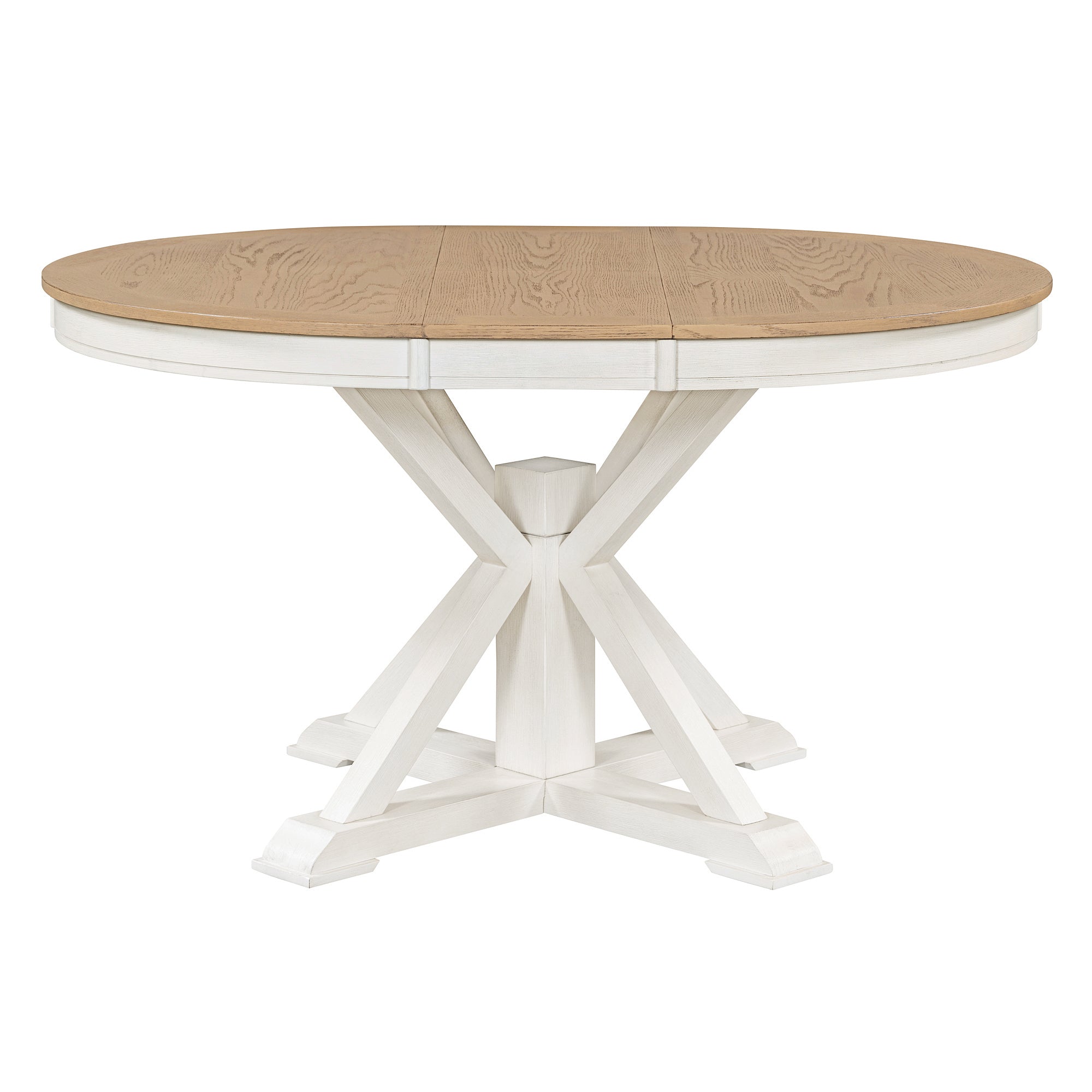 TREXM Retro Functional Extendable Dining Table with a 12" Leaf for Dining Room and Living Room (Oak Natural Wood + Off White)