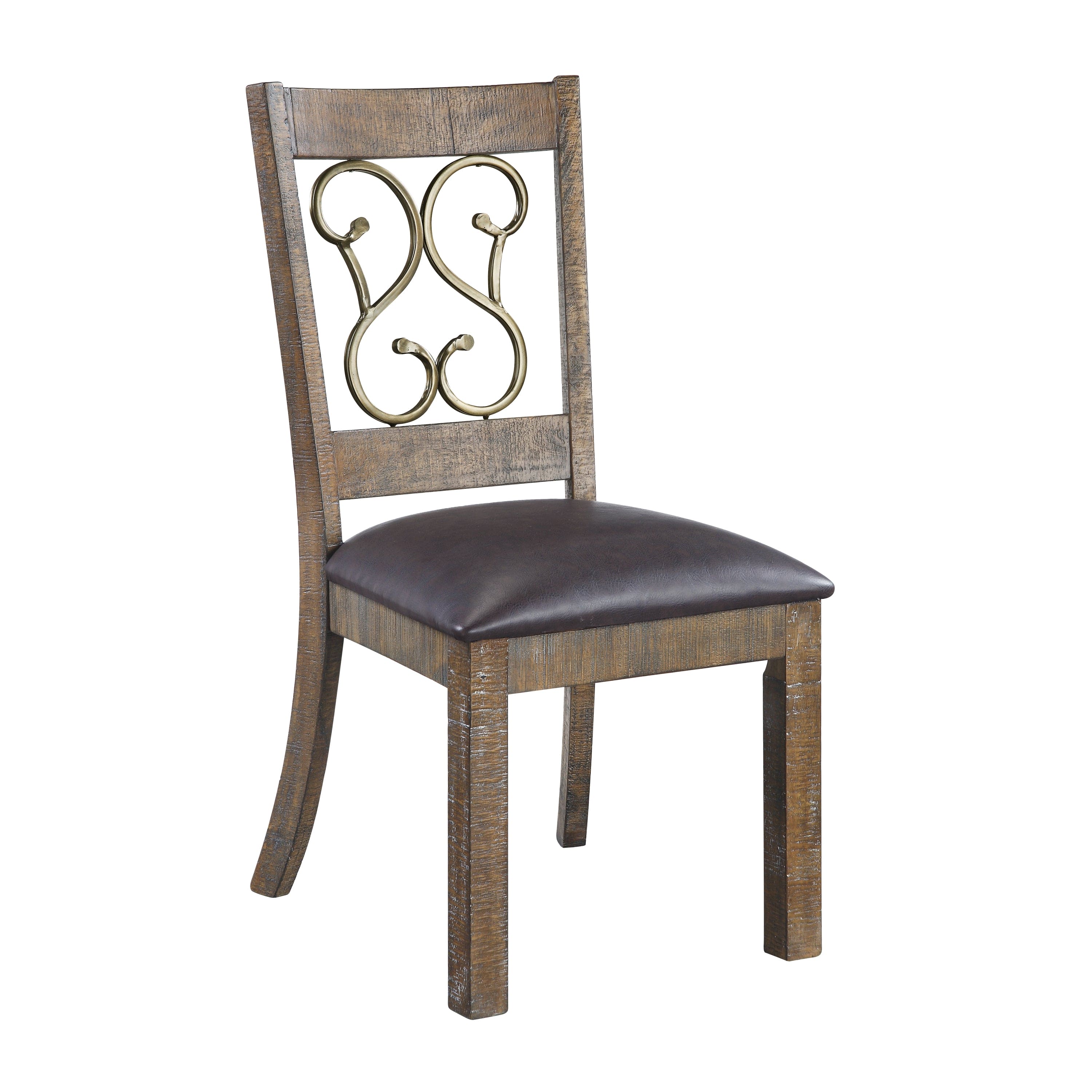 ACME Raphaela Side Chair (Set-2) in Black PU & Weathered Cherry Finish DN00981