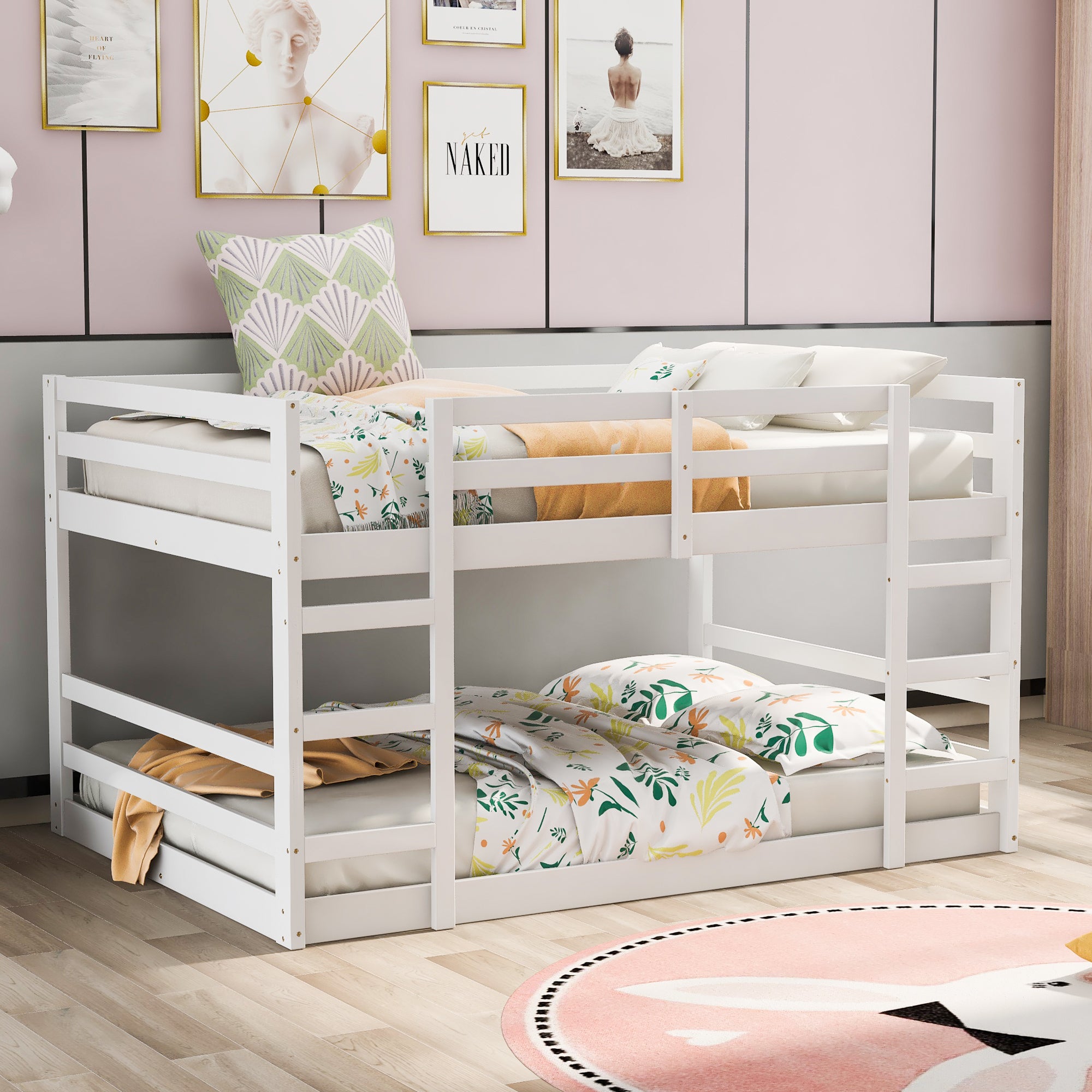 Full Over Full Bunk Bed with Ladder, White (OLD SKU:WF282788AAK)