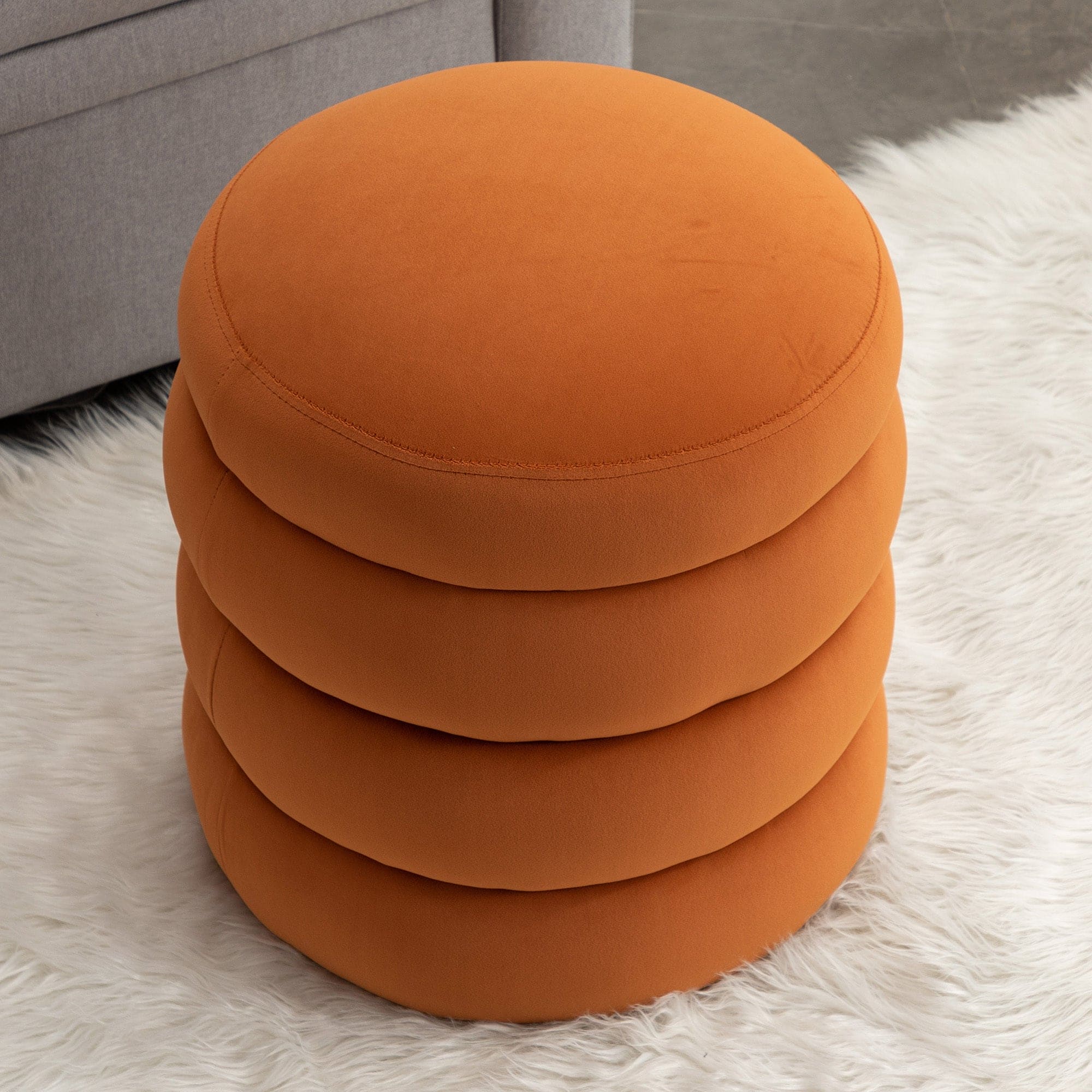 006-Soft Velvet  Round Ottoman Footrest Stool,Orange