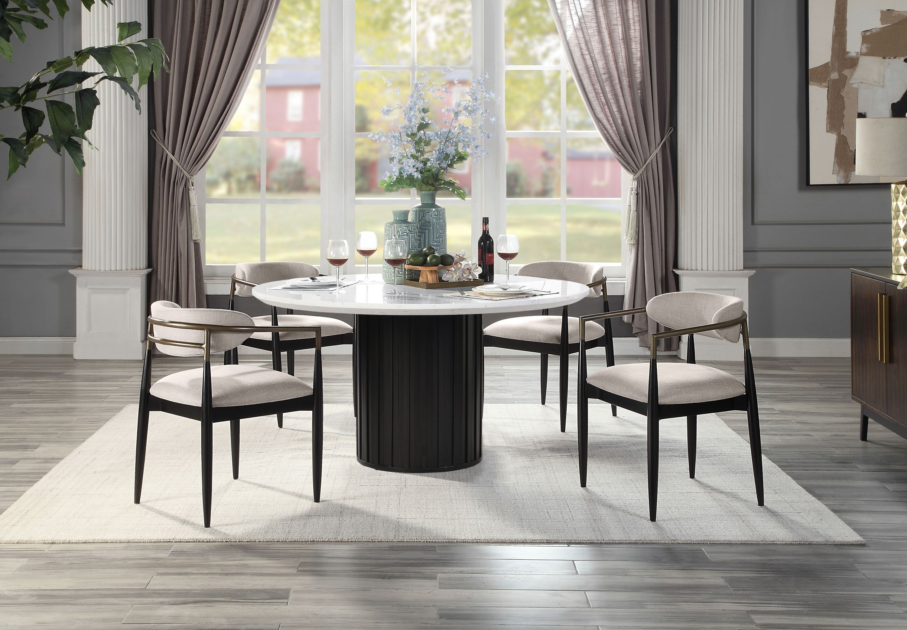 ACME Jaramillo Round Dining Table, Engineering Marble Top & Black Finish DN02141