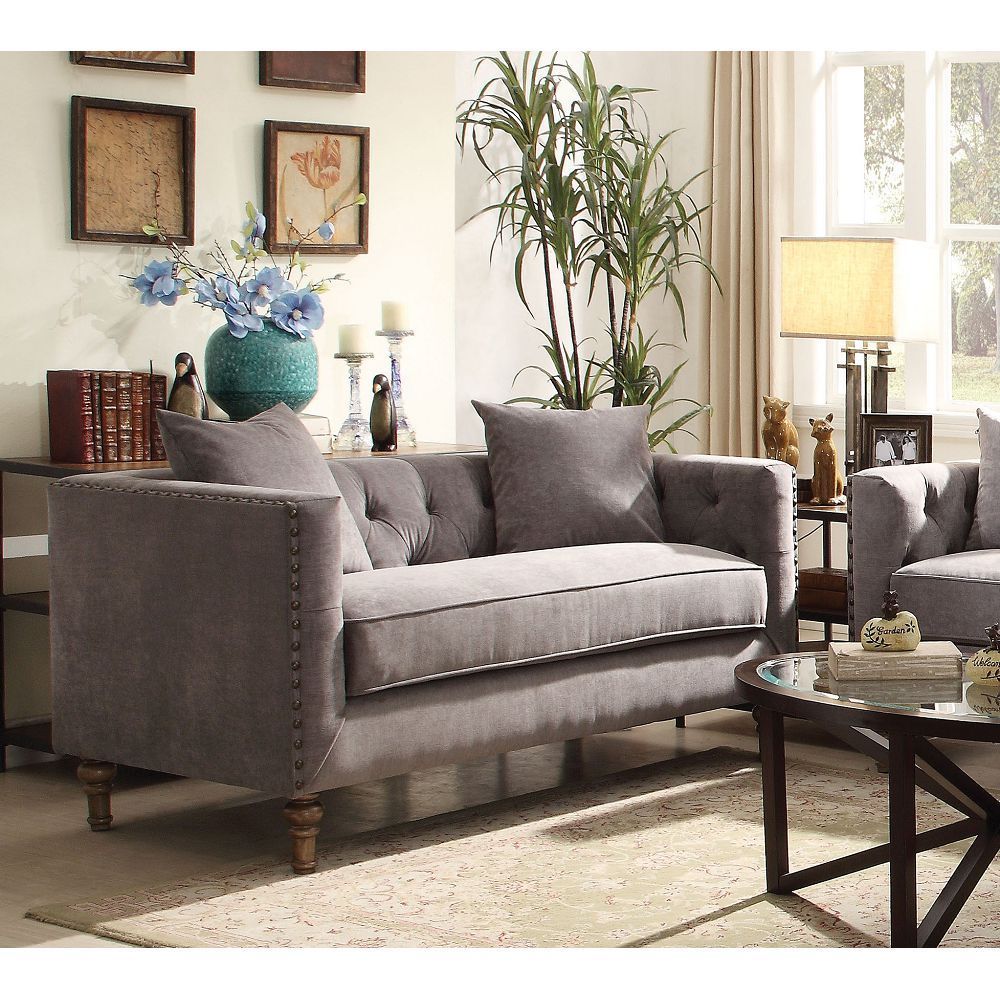 ACME Sidonia Loveseat w/2 Pillows in Gray Velvet 53581