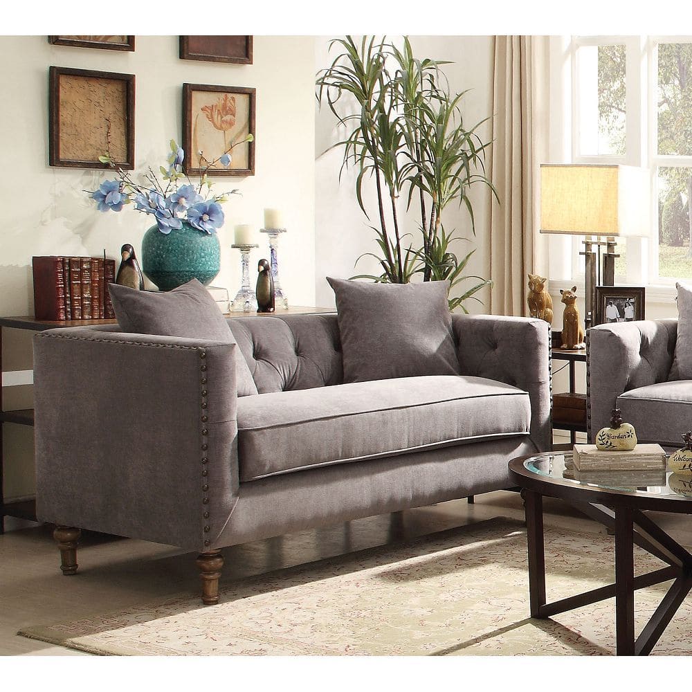 ACME Sidonia Loveseat w/2 Pillows in Gray Velvet 53581