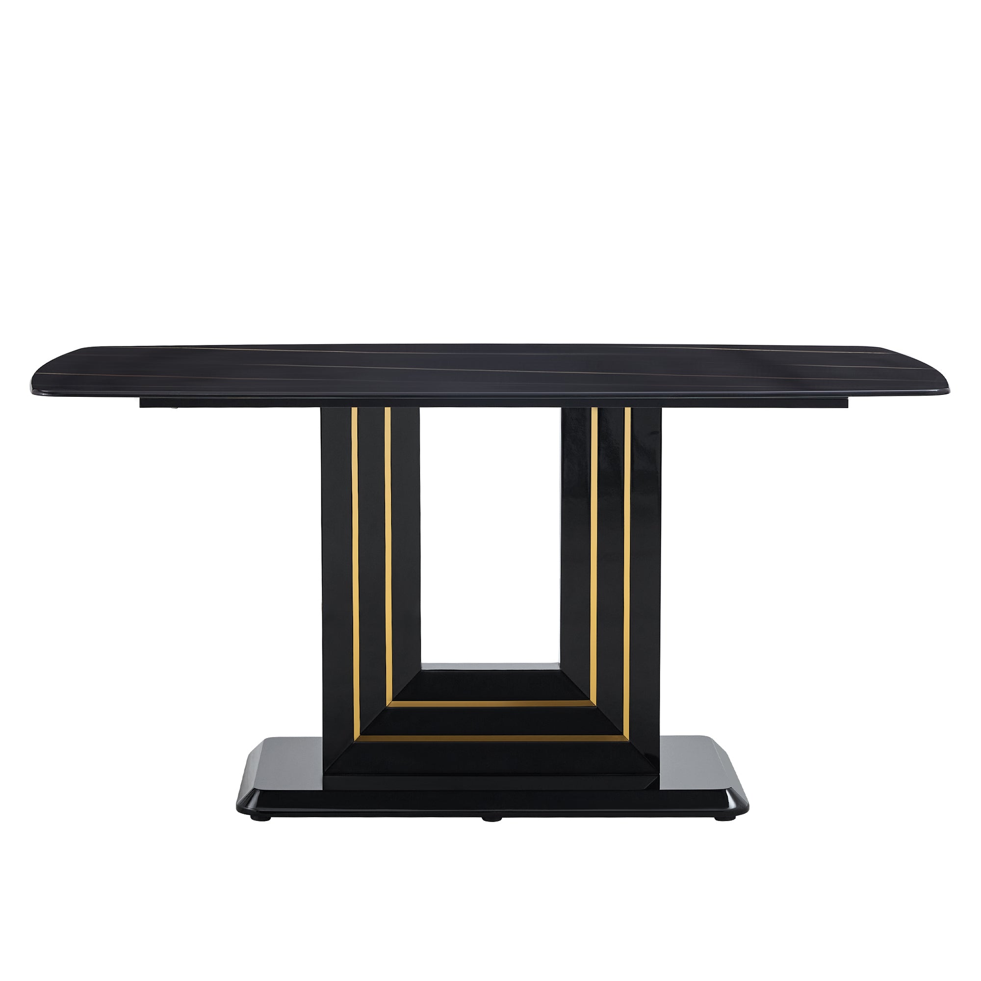 Rectangular 63" Marble Dining Table, Luxurious Dining Room Table with Faux Marble Top and U-Shape MDF Base, Modern Kitchen Dining Table for Kitchen Living Dining Room