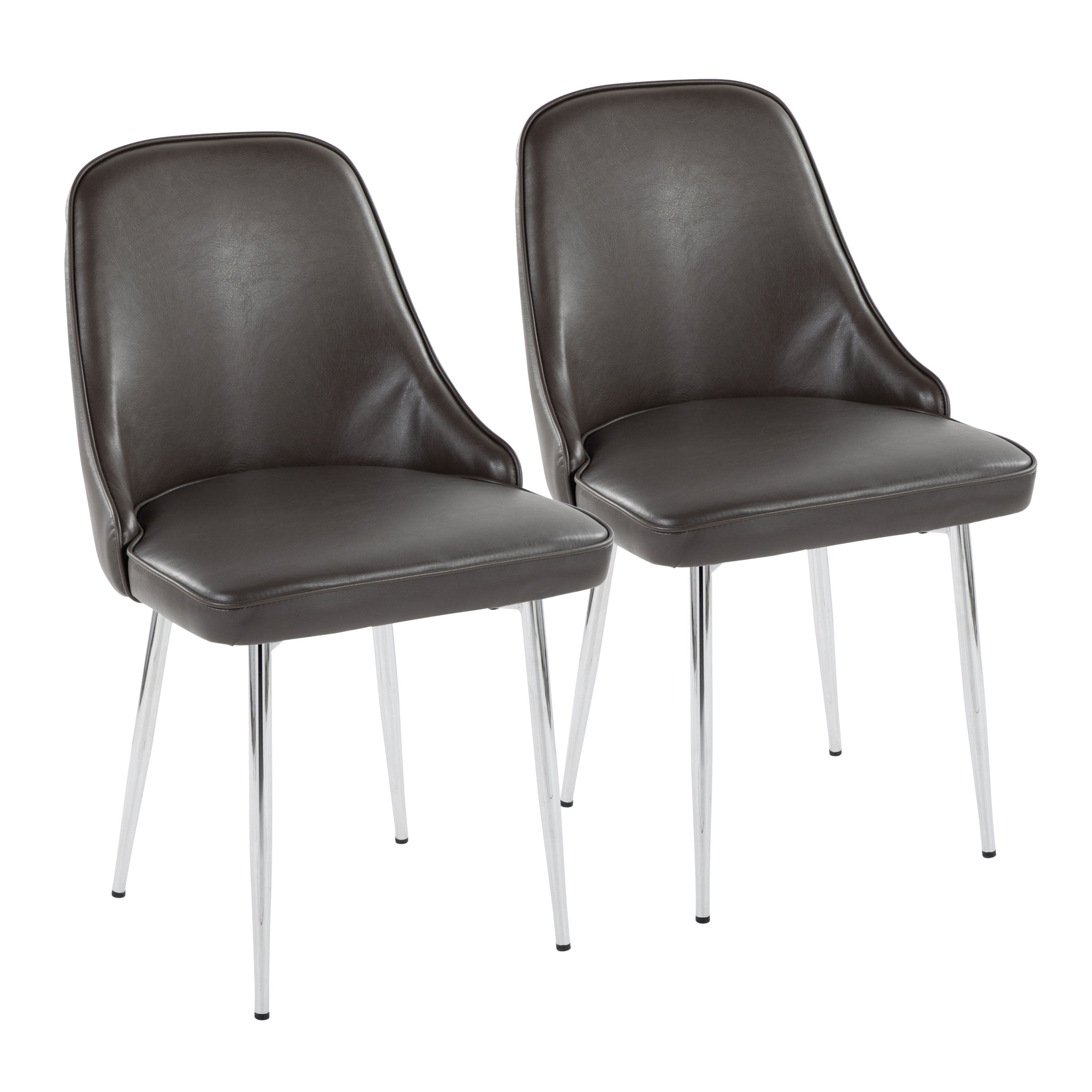 Marcel Contemporary Dining Chair with Chrome Frame and Grey Faux Leather by LumiSource - Set of 2