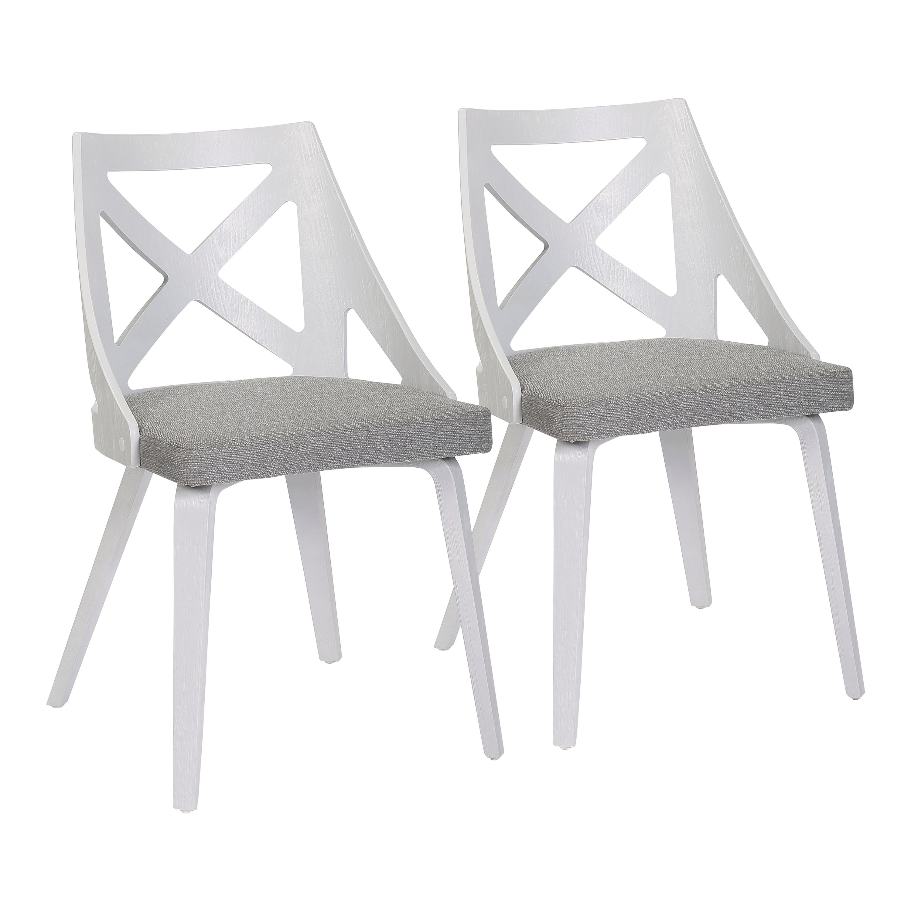 Charlotte Farmhouse Chair in White Textured Wood and Light Grey Fabric by LumiSource - Set of 2