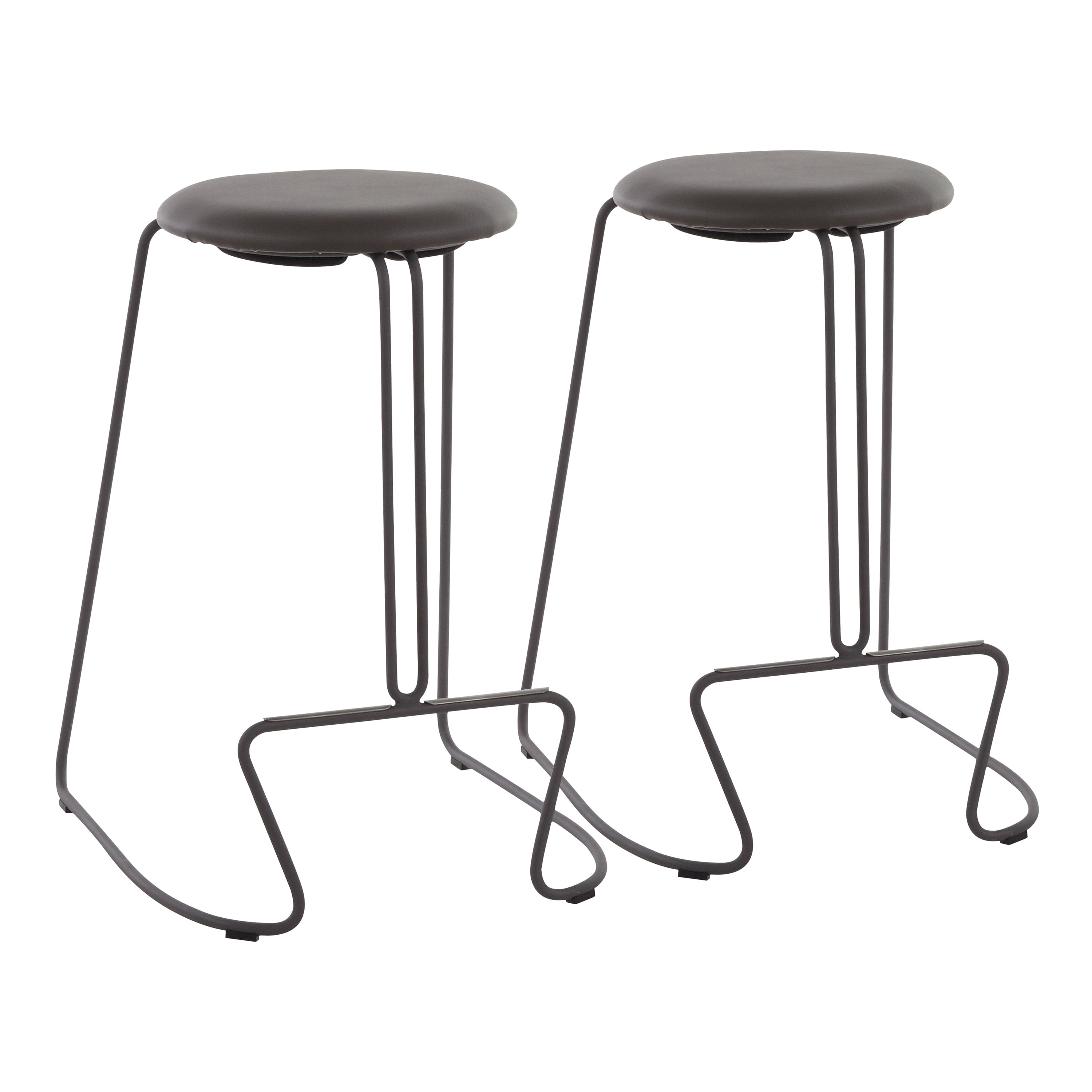 Finn Contemporary Counter Stool in Grey Steel and Grey Faux Leather by LumiSource - Set of 2