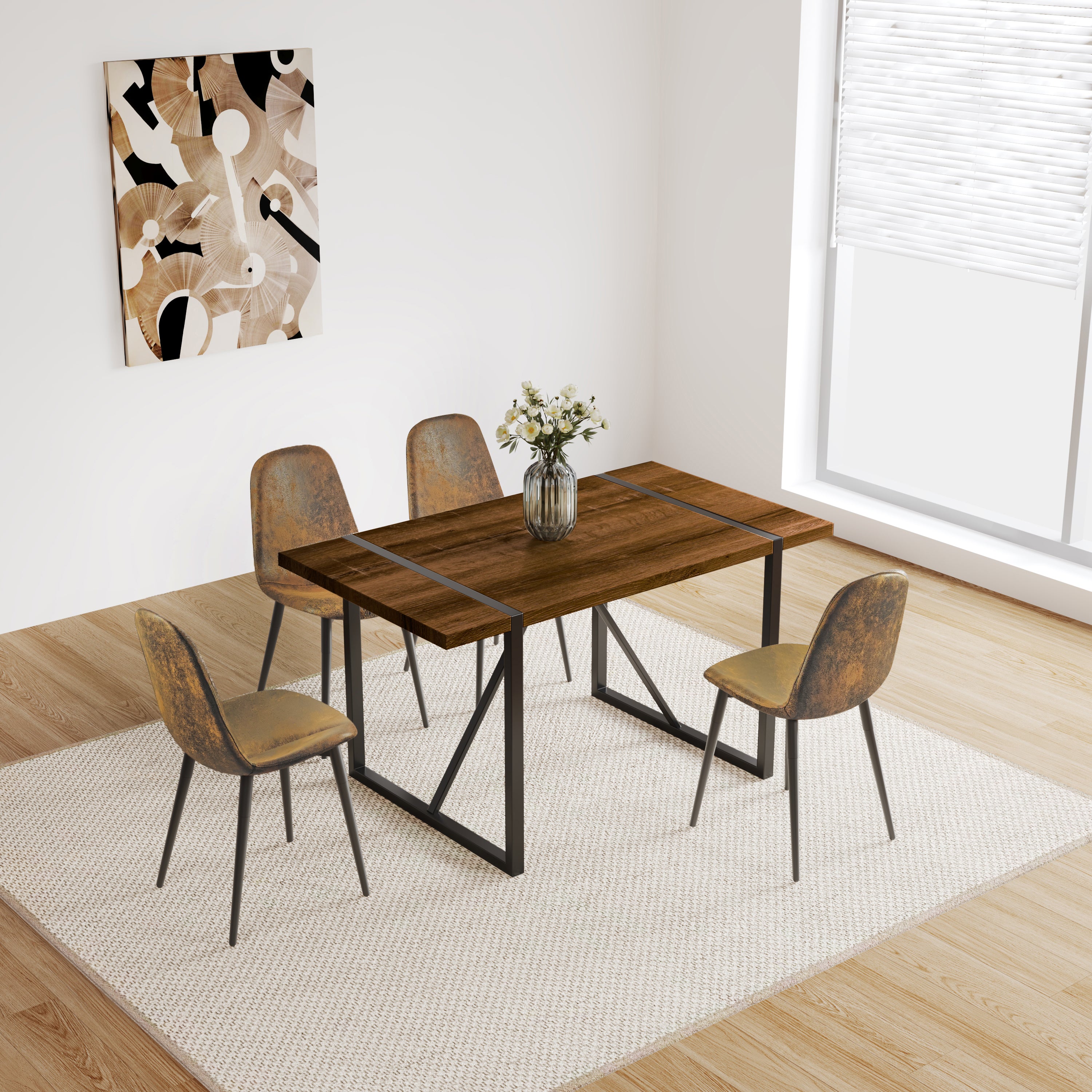 MDF Walnut Colour Dining Table and Modern Dining Chairs Set of 4