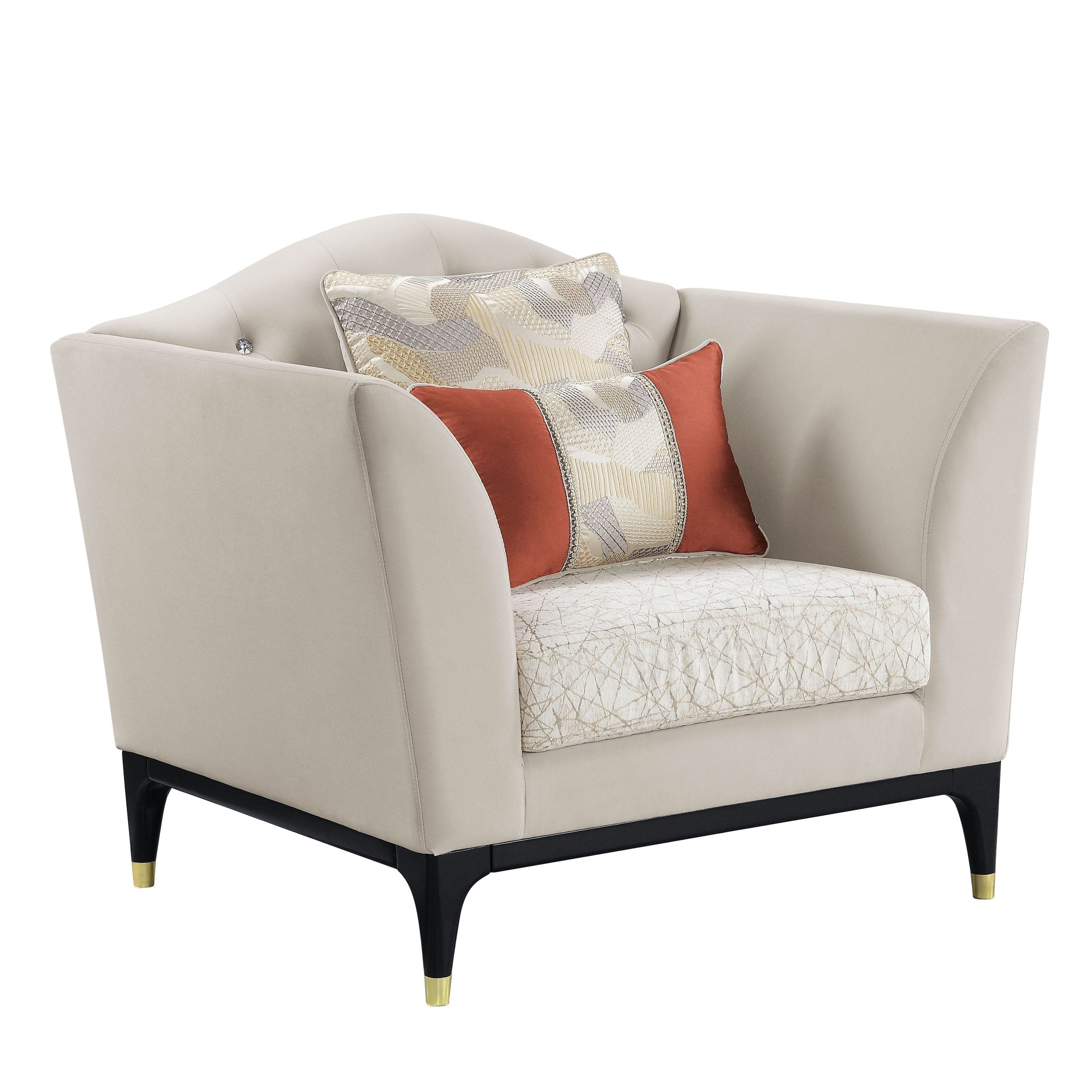 ACME Tayden Chair w/2 Pillows, Beige Velvet LV01157