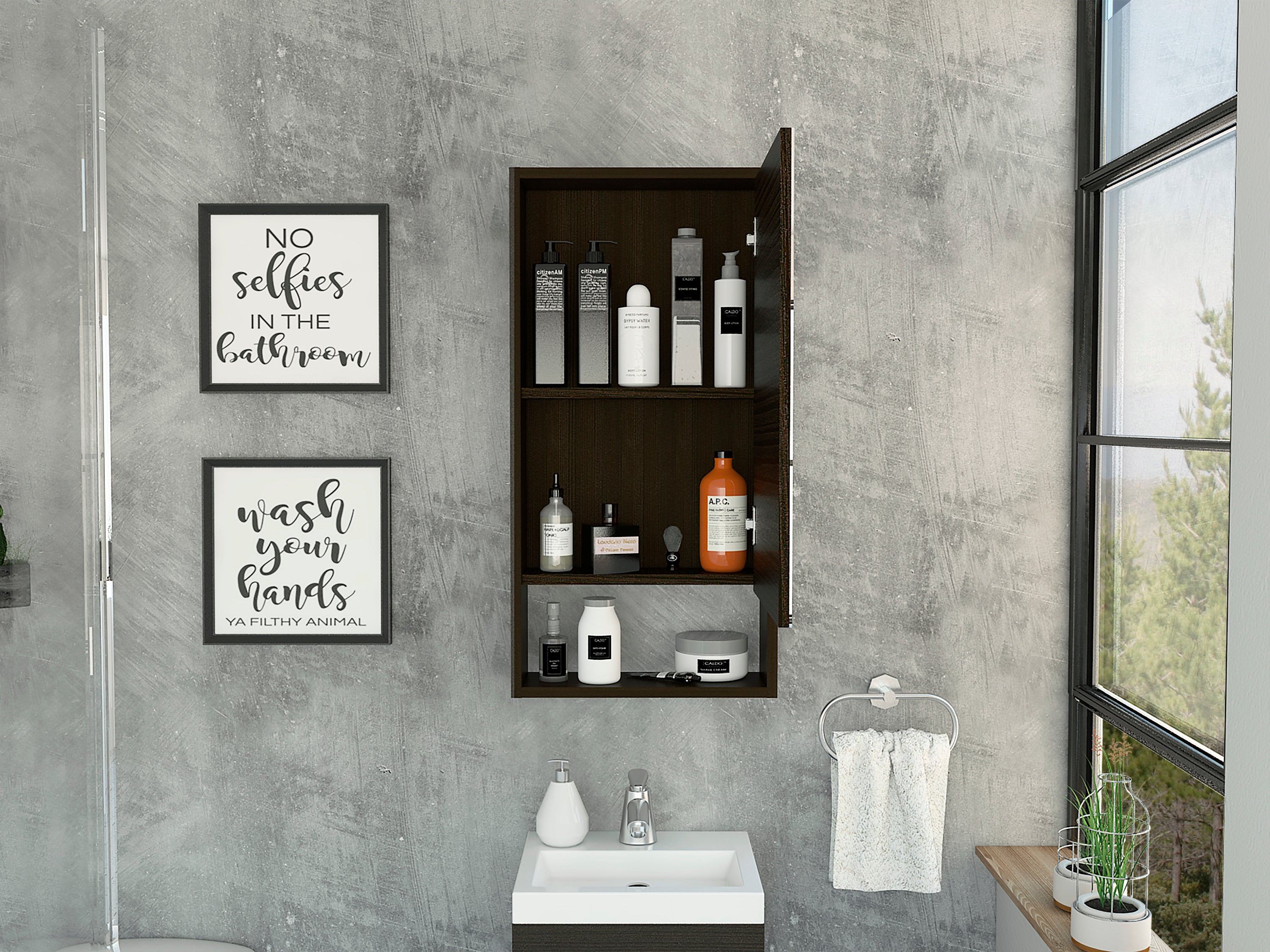 Medicine Cabinet Irvine, One External Shelf, Black Wengue Finish