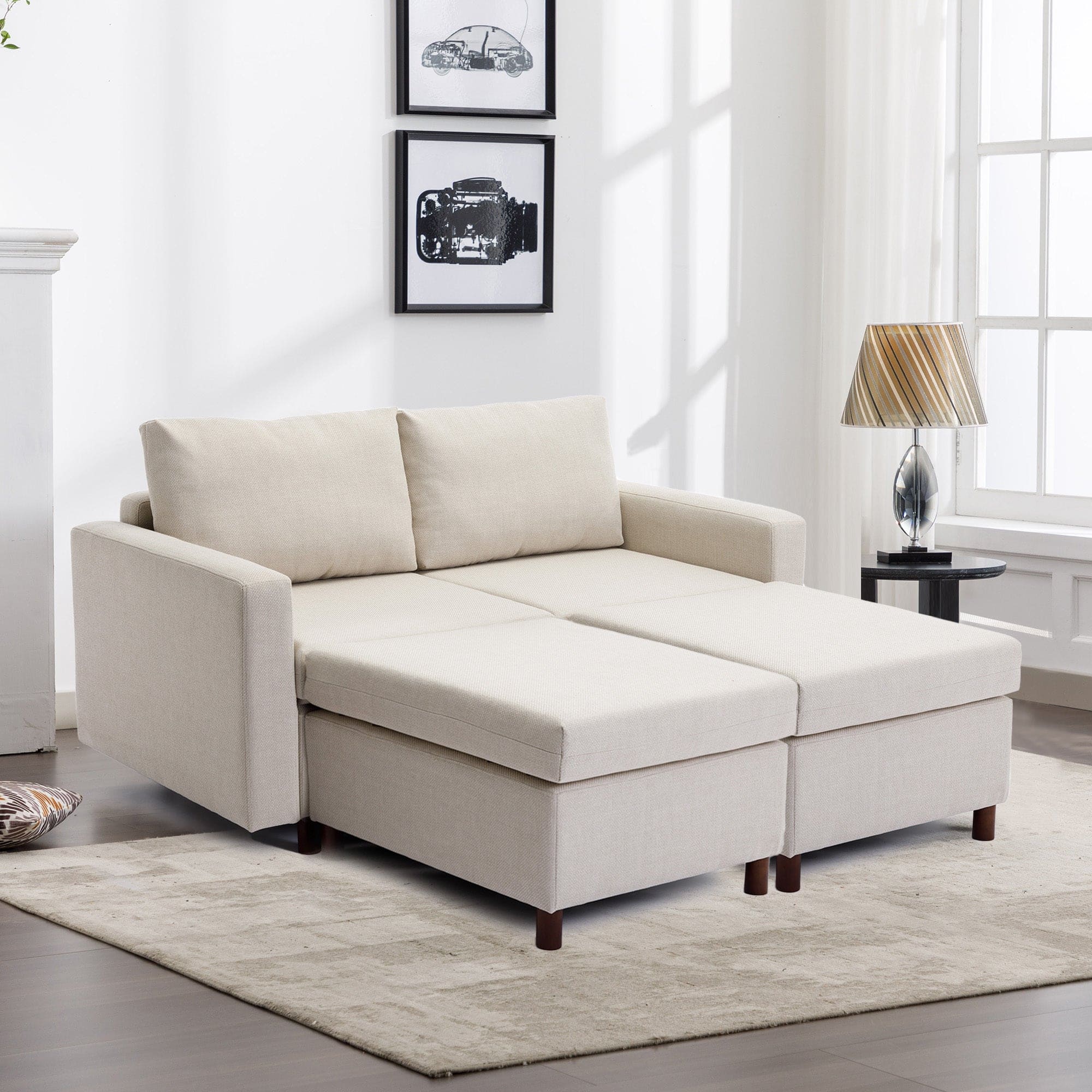 2 Seat Module Sectional Sofa Couch With 2 Ottoman for living room,Seat Cushion and Back Cushion Non-Removable and Non-Washable,Cream