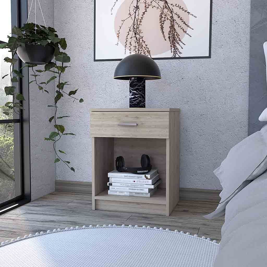 Nightstand Coco, Single Drawer, Lower Shelf, Light Gray Finish