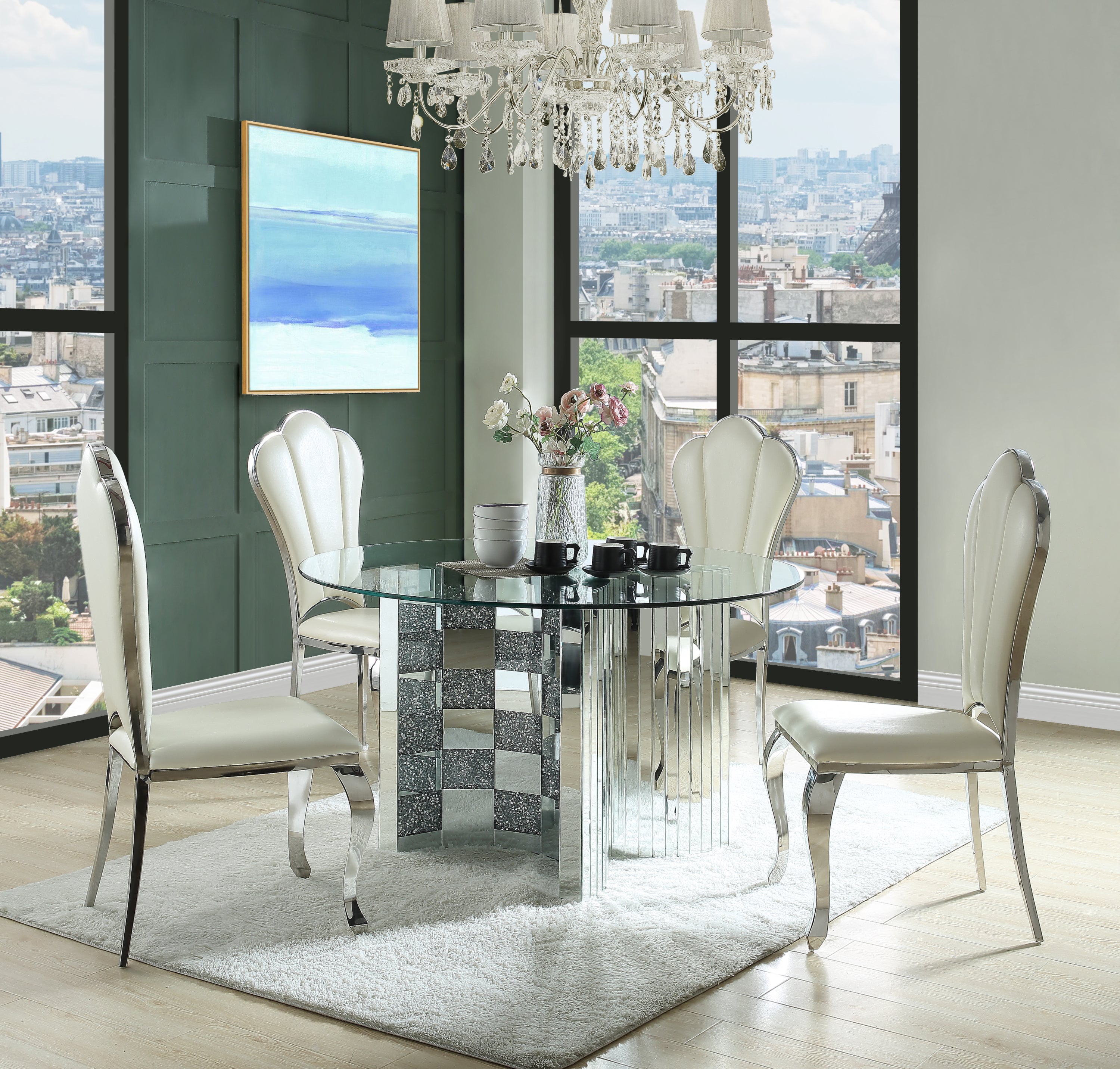 ACME Noralie DINING TABLE Mirrored & Faux Diamonds DN00718