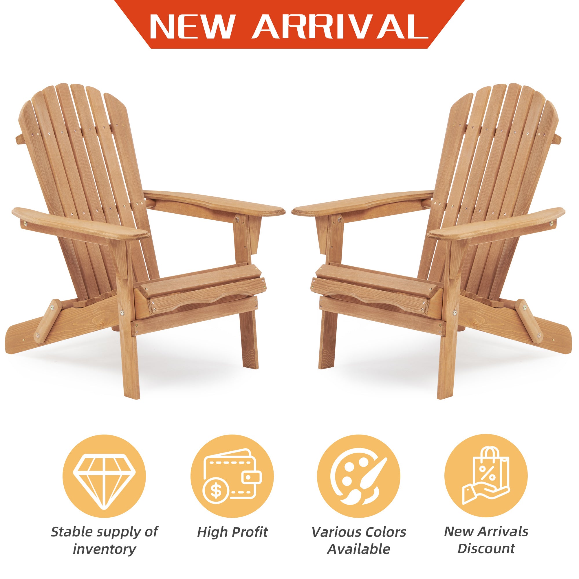 Wooden Outdoor Folding Adirondack Chair Set of 2 Wood Lounge Patio Chair for Garden,Garden, Lawn, Backyard, Deck, Pool Side, Fire Pit,Half Assembled,