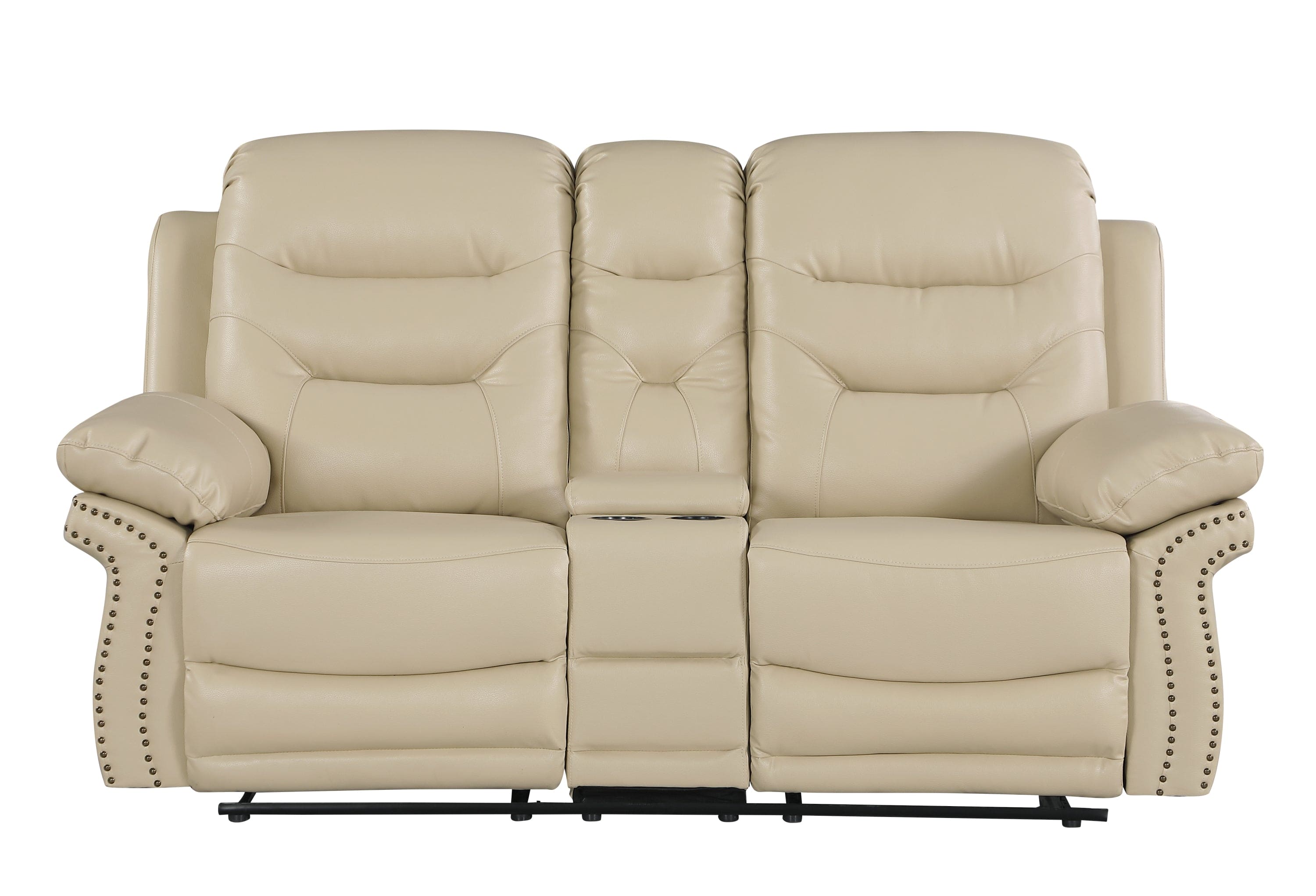 Global United  Leather Air Upholstered Reclining Console Loveseat with Fiber Back