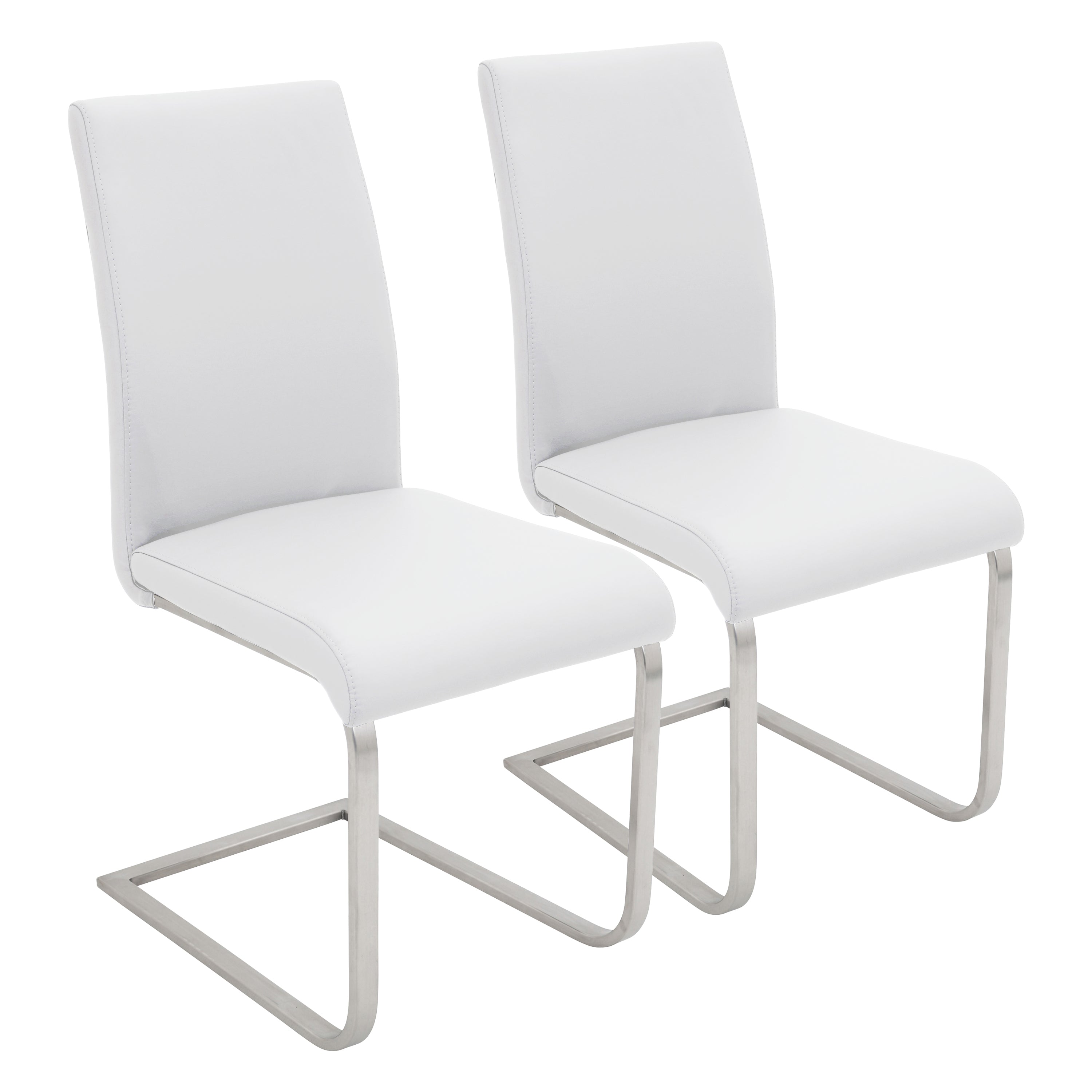 Foster Contemporary Dining Chair in Stainless Steel and White Faux Leather by LumiSource - Set of 2