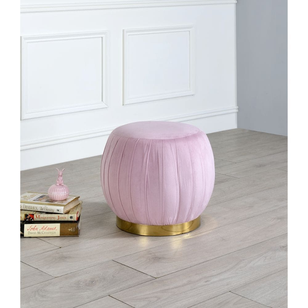 ACME Zinnia Ottoman, Pink Carnation Velvet & Gold 96448