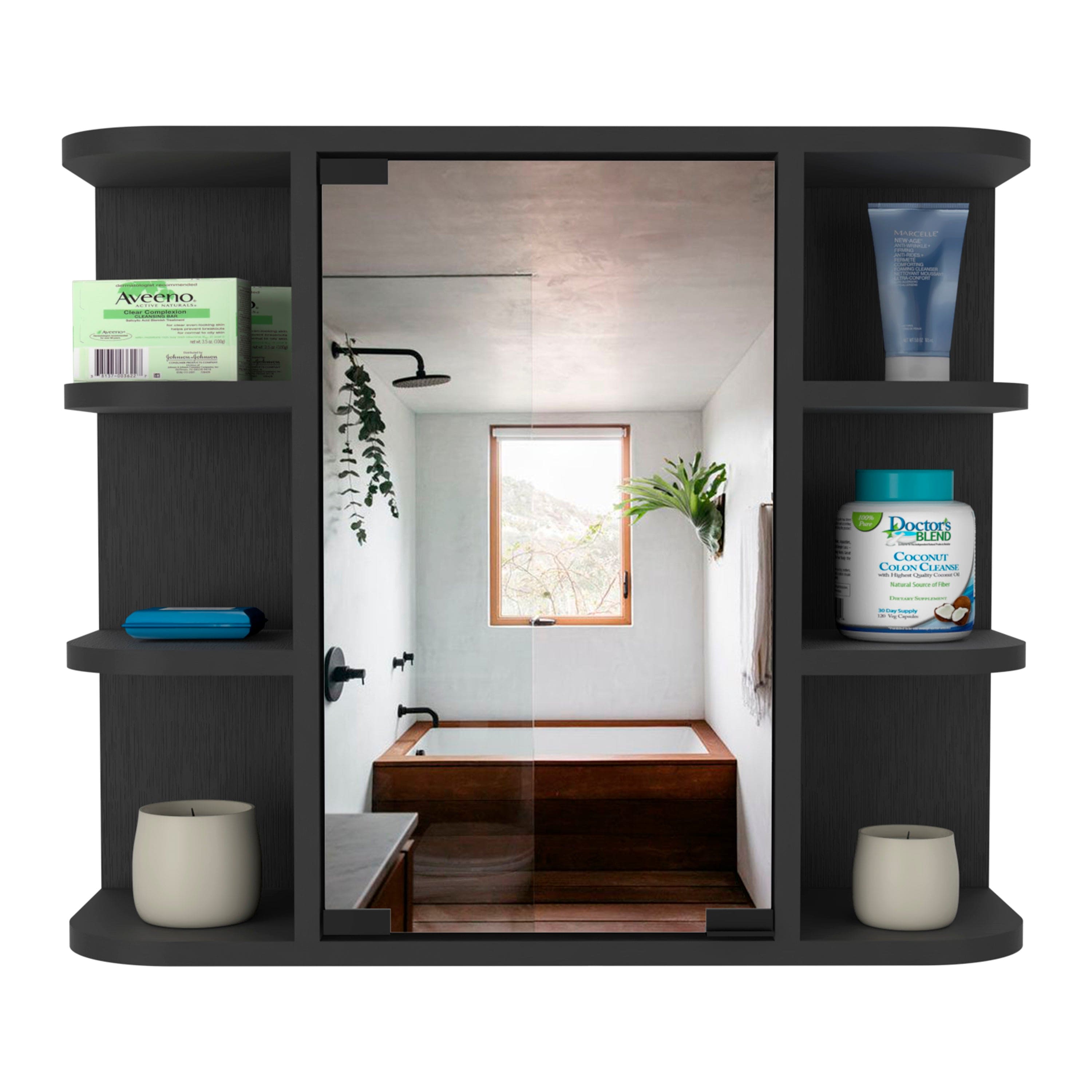 Medicine Cabinet Milano,Six External Shelves Mirror, Black Wengue Finish